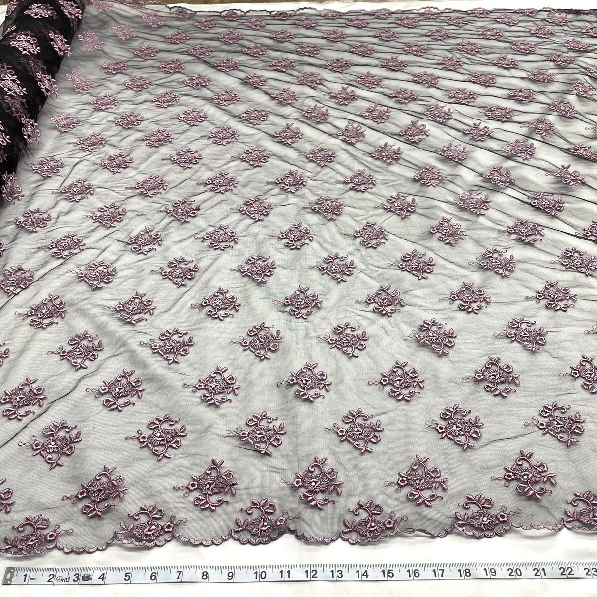 1 Yard Black Lilac Beaded Lace Fabric Embroidered on Polyester Net Mesh Elegant 52 Inch Width