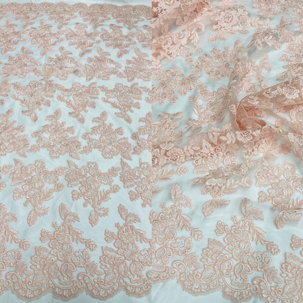 1 Yard Corded Bridal Lace Fabric Embroidered Elegant Mesh Dress 51" Width