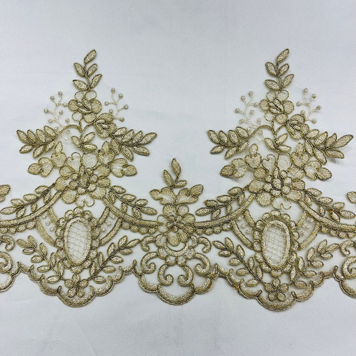 1 Yard Elegant Corded Lace Trimming Embroidered on 100% Polyester Net Mesh for Bridal and Evening Dresses 8 Inch Width