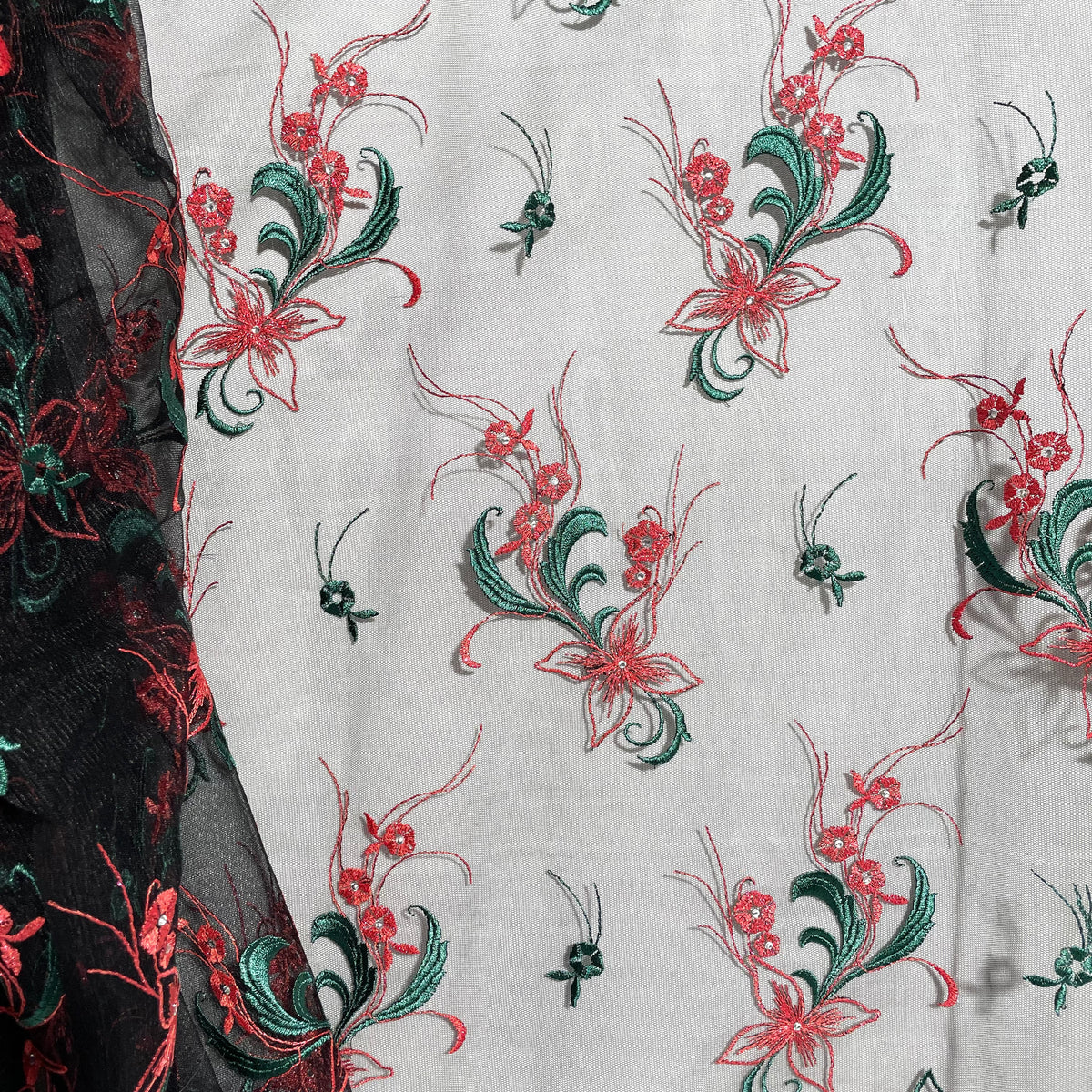 1 Yard Beaded Lace Fabric Embroidered on 100% Polyester Net Mesh 51" Wide