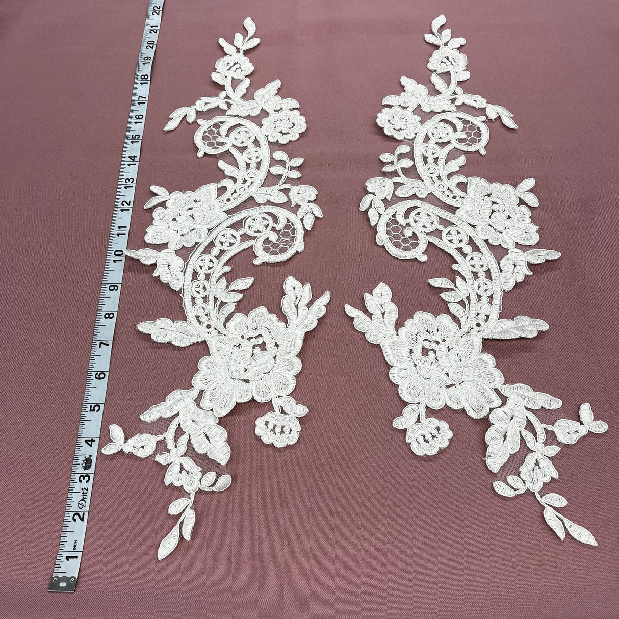 1 Pair 22" x 5" Corded Floral Lace Applique 100% Polyester Net Mesh