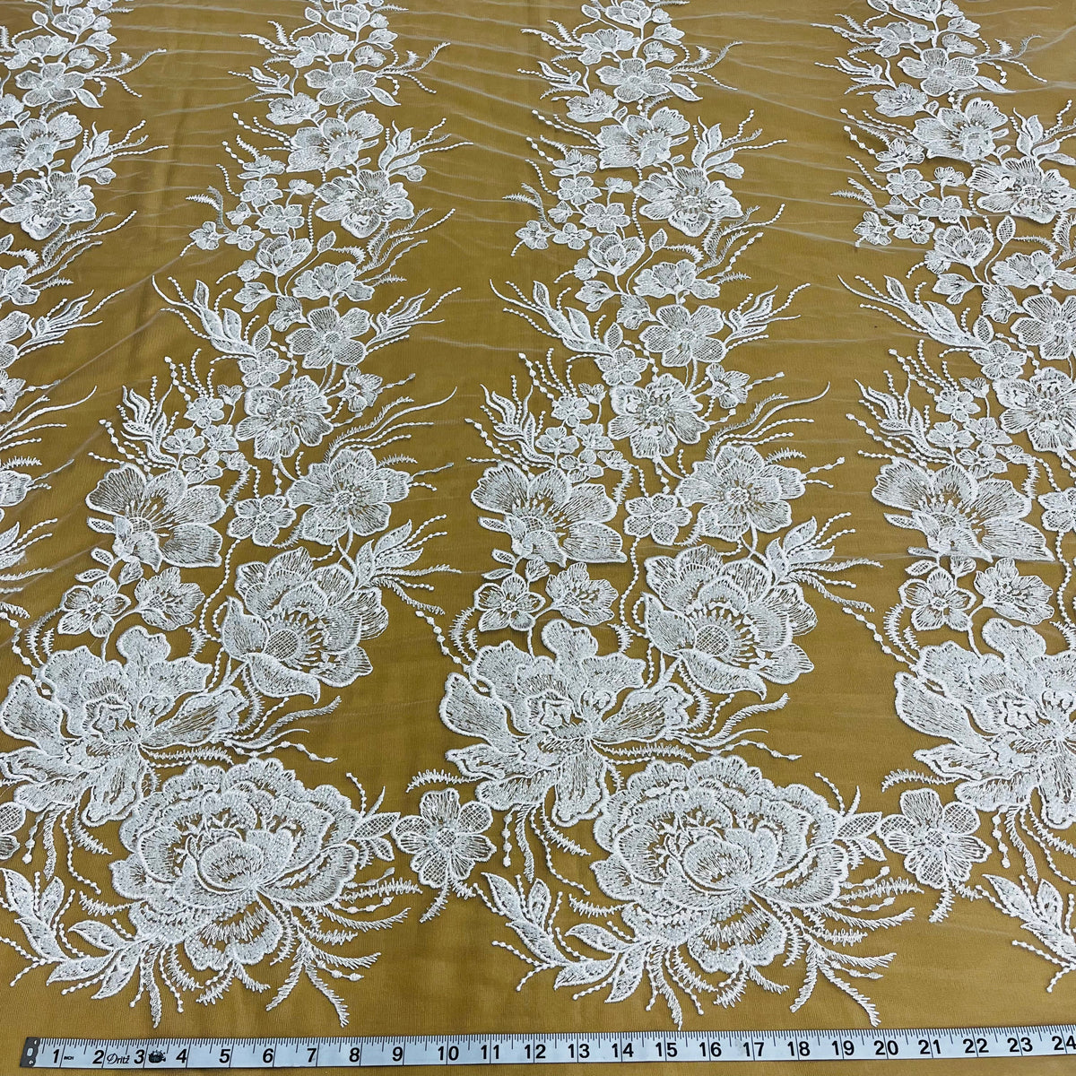 1 Yard Elegant Beaded Lace Fabric with Embroidery on 100% Polyester Net Mesh, GD-67313