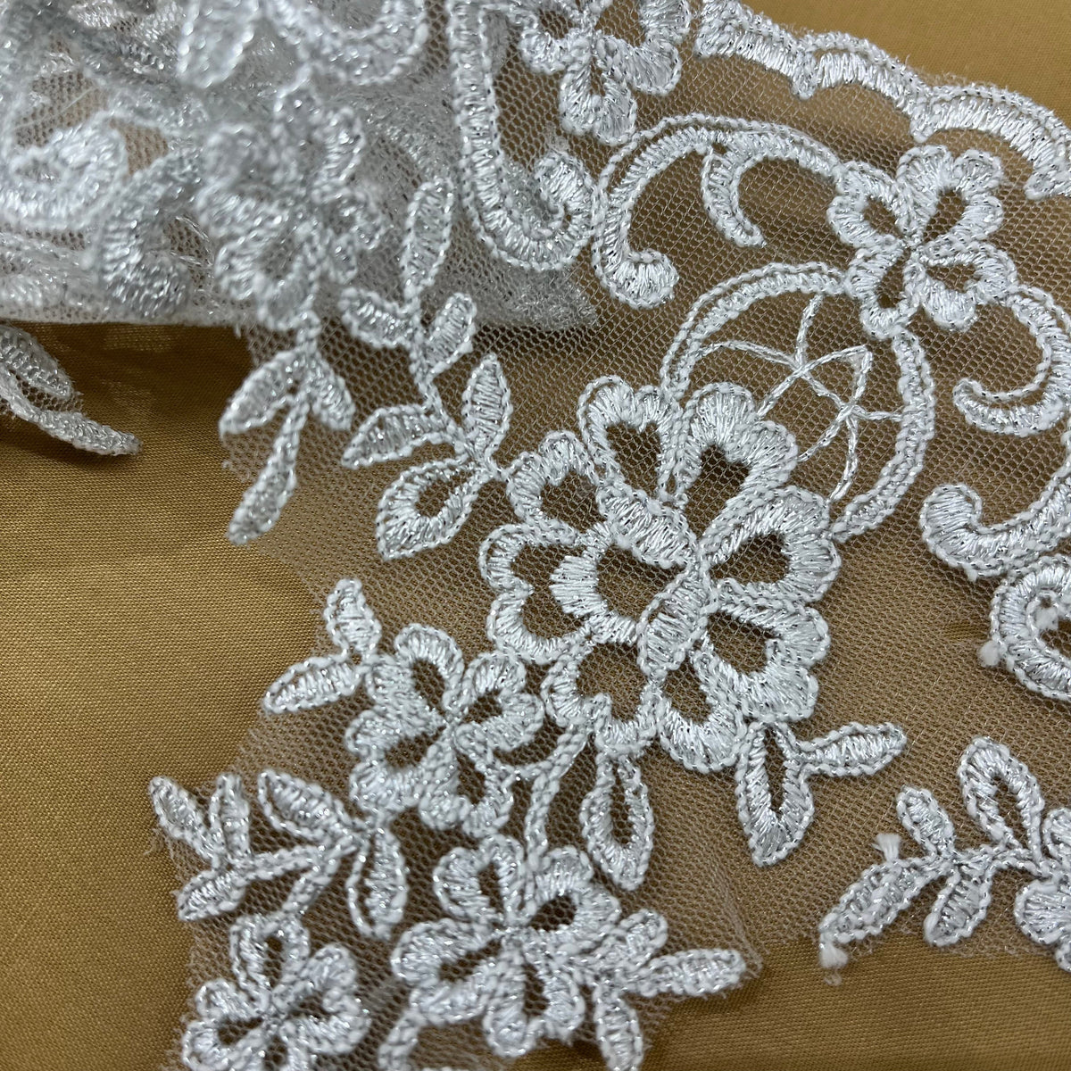 1 Yard Corded Lace Trimming Embroidered on 100% Polyester Net Mesh, Elegant and Durable Fabric Trim