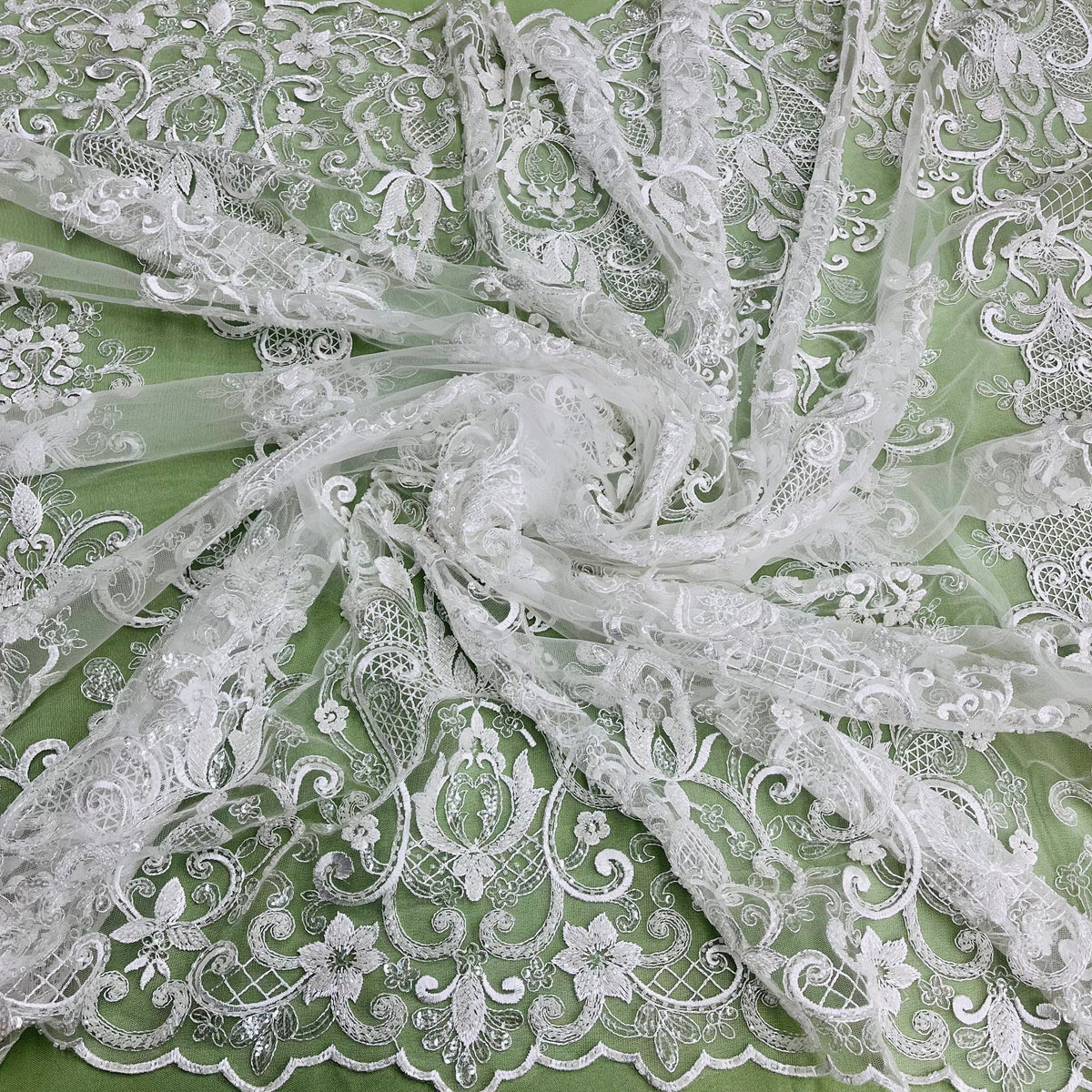 1 Yard Elegant Corded Bridal Lace Fabric, Embroidered 100% Polyester Net for Wedding Dresses