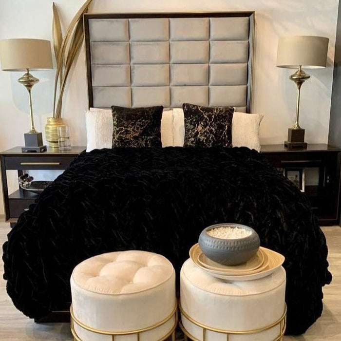 Braided Fluffy Faux Fur Chinchilla Blanket Luxurious Black Comforter & Bed Cover