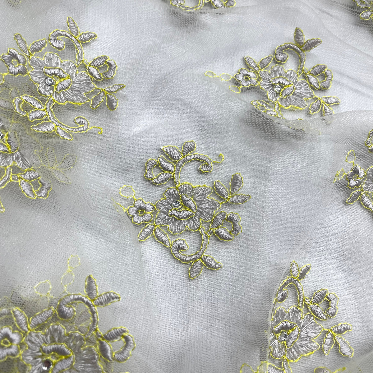 1 Yard Elegant Beaded Lace Fabric with Embroidery on 100% Polyester Mesh, Style 42093W-BP