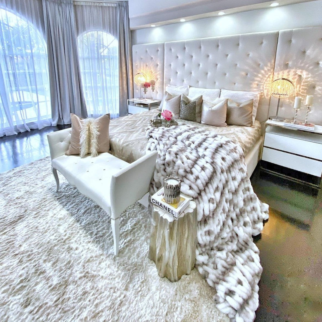 Braided Soft Faux Fur Blanket Fluffy Gray White Comforter & Throw, Queen or Cal King Size