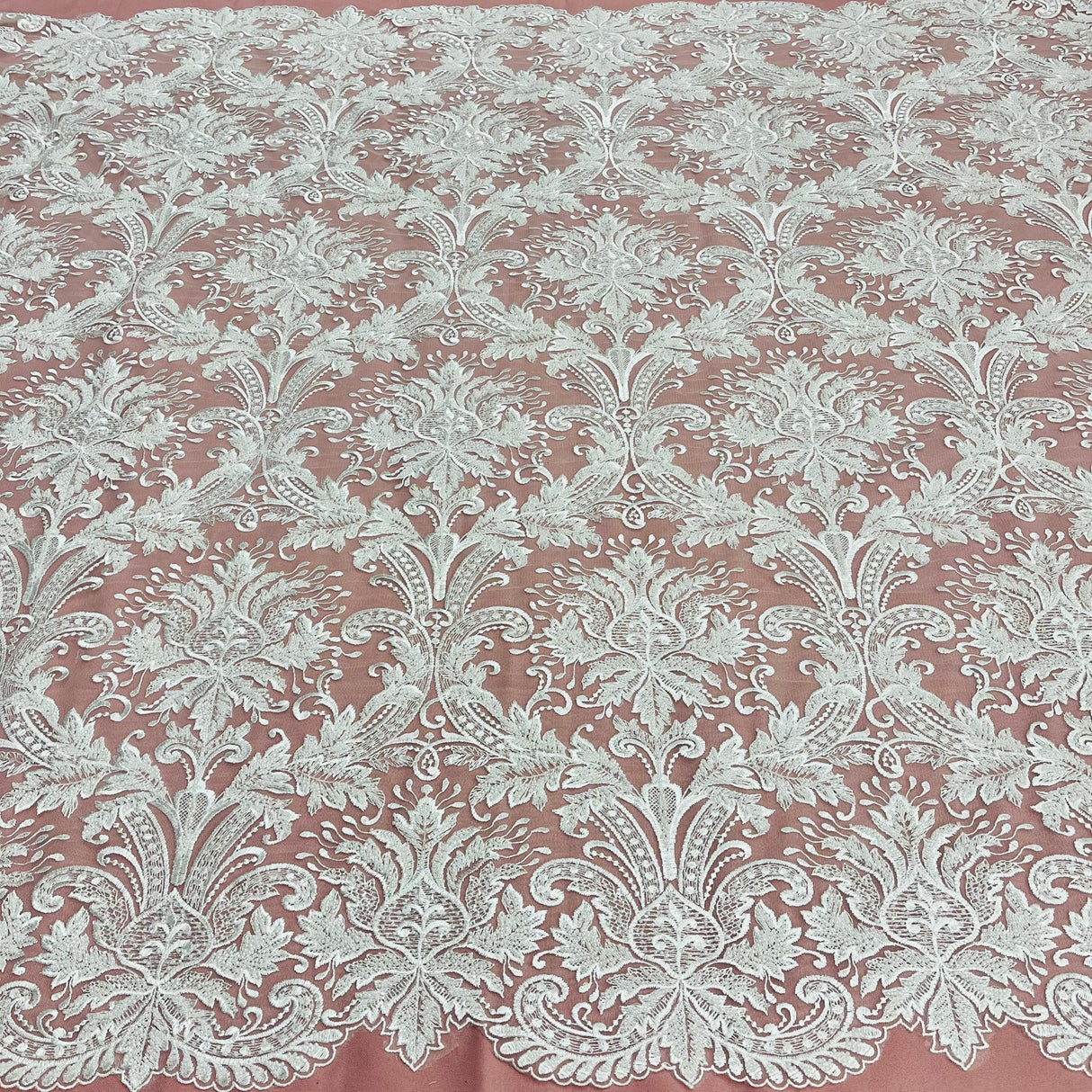 1 Yard Beaded & Sequined Embroidered Lace Fabric 48″ Wide Polyester Net Mesh for Bridal, Evening & Dancewear