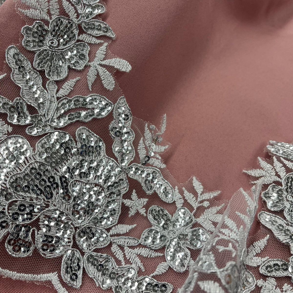 1 Yard Beaded Corded Floral Lace Trimming on 100% Polyester Net Mesh, Elegant Embroidered Lace Fabric