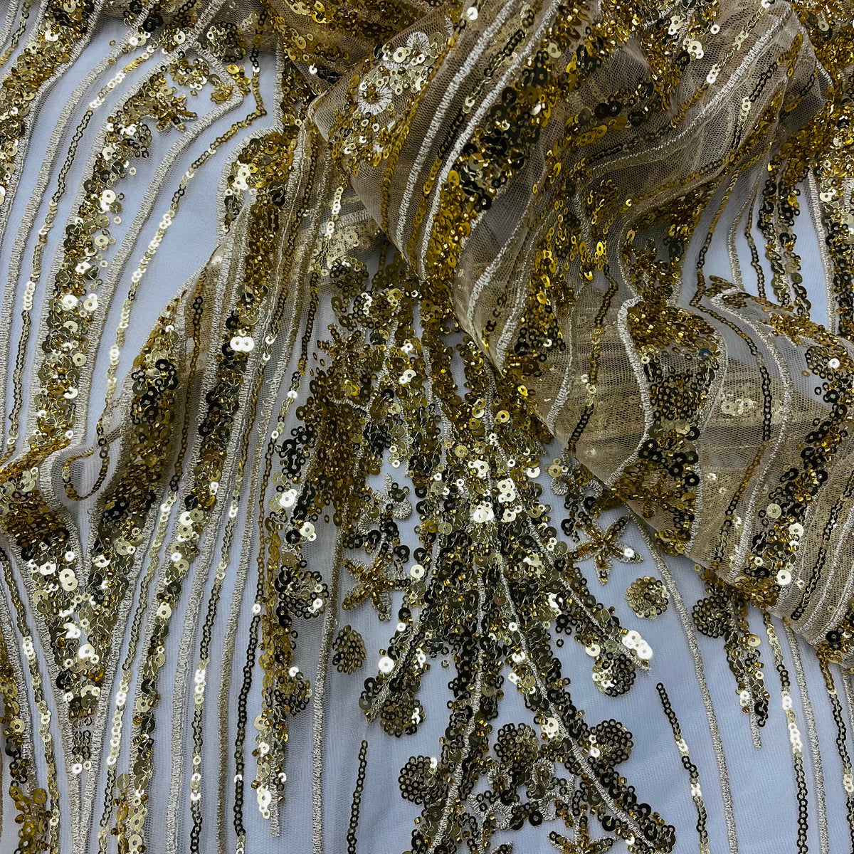 1 Yard Luxury Beaded Lace Embroidered Sheer Polyester Net Fabric for Bridal & Evening Wear