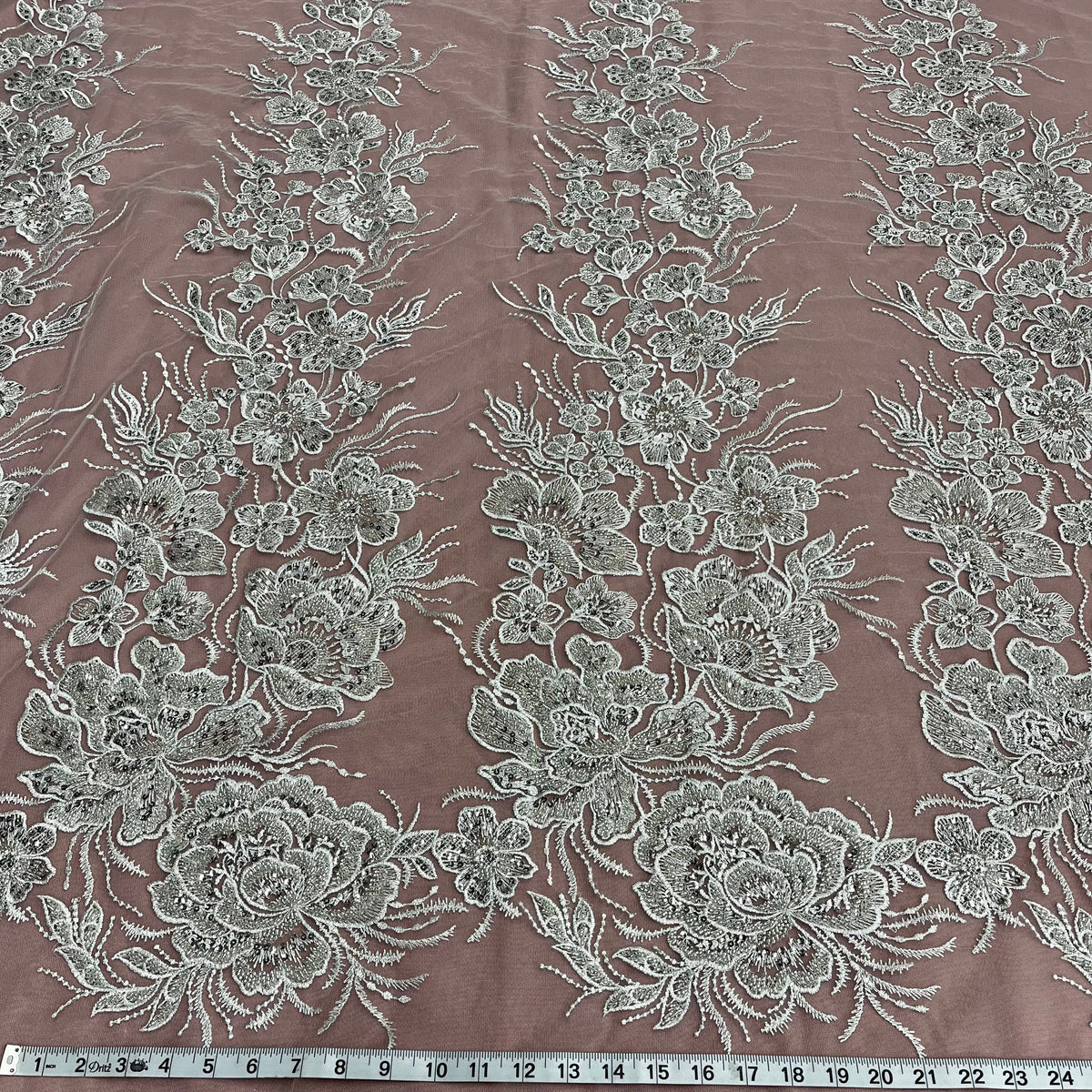1 Yard Elegant Beaded Lace Fabric with Embroidery on 100% Polyester Net Mesh, GD-67313