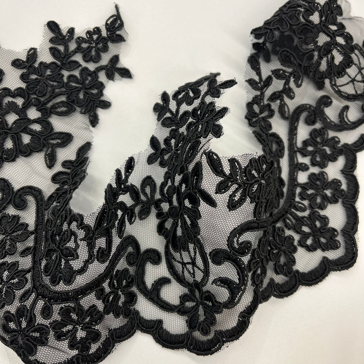 1 Yard Corded Lace Trimming Embroidered on 100% Polyester Net Mesh, Elegant and Durable Fabric Trim
