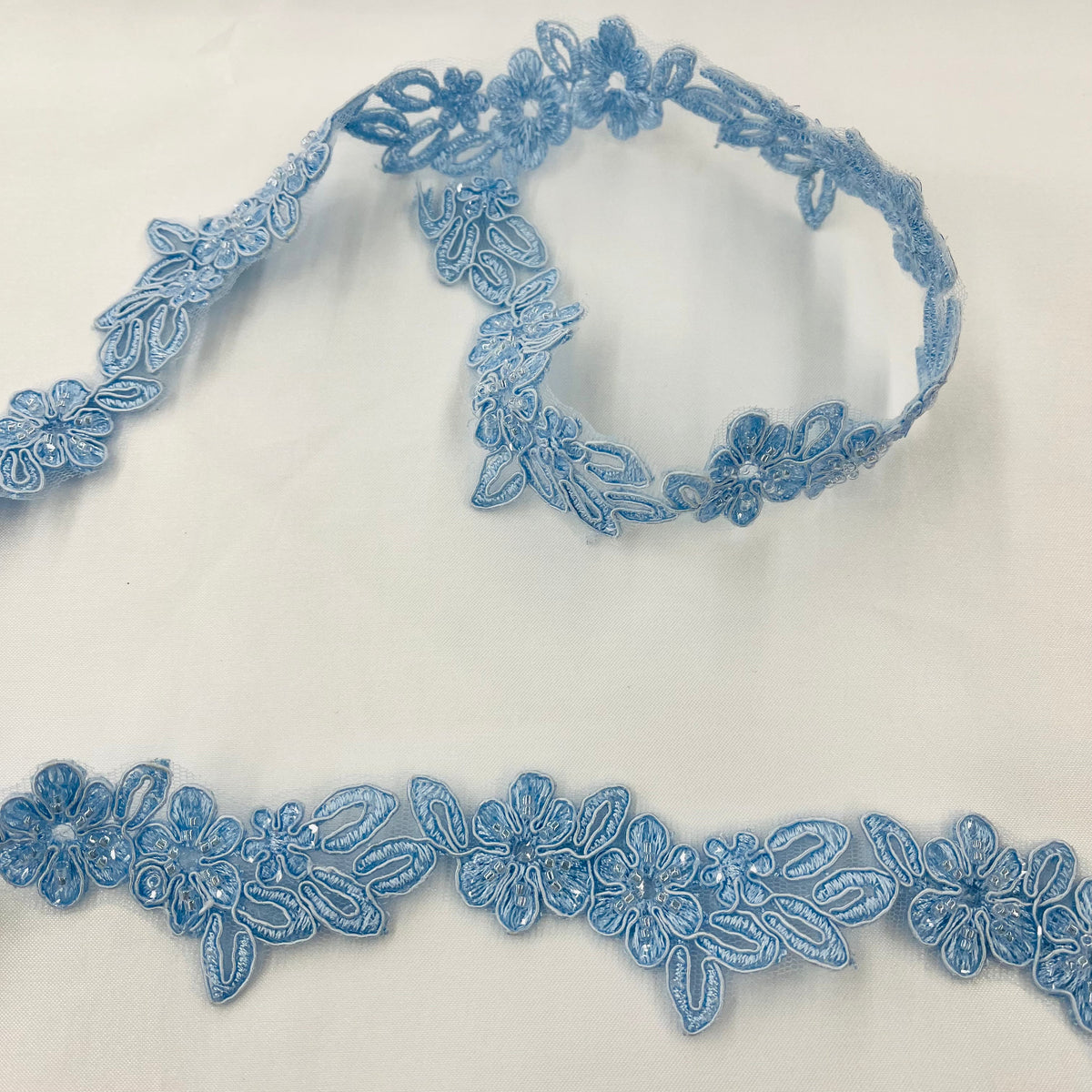 1 Yard Elegant Corded Bridal Lace Fabric, Embroidered on Soft 100% Polyester Net Mesh, Style 96028W