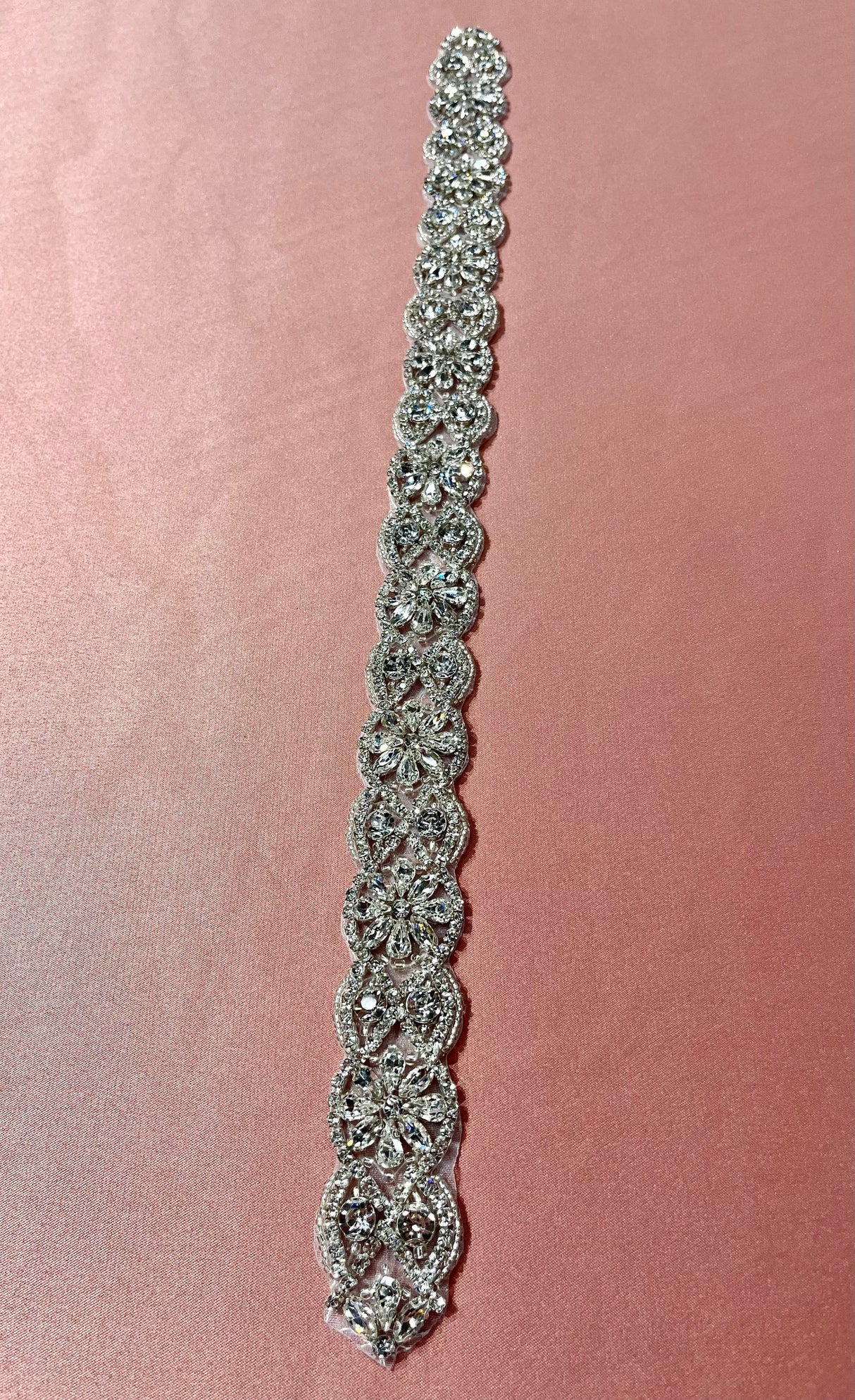 Crystal Floral Bridal Rhinestone Sash Applique 18.75" x 1.25"