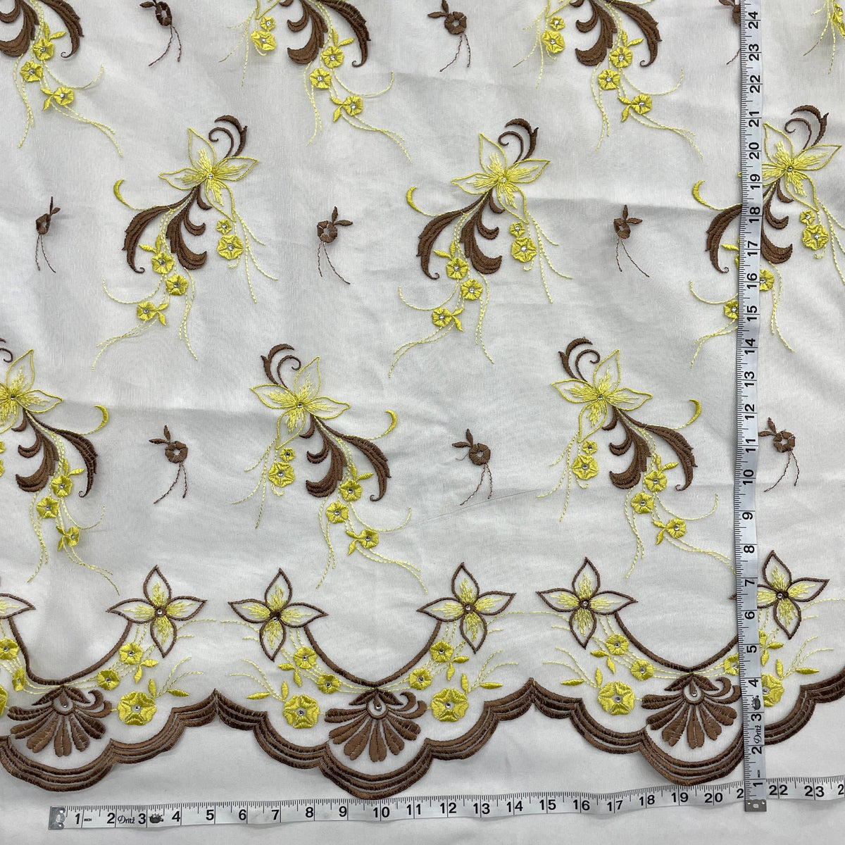 1 Yard Beaded Lace Fabric Embroidered on 100% Polyester Net Mesh 51" Wide