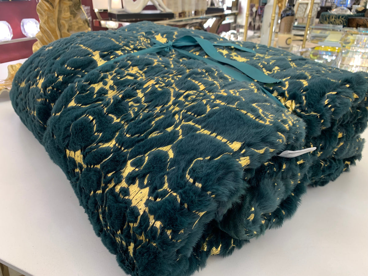 Golden/Silver Metallic Faux Fur Blanket Luxurious Soft Coverlet & Quilt for Cal King & Eastern King Beds