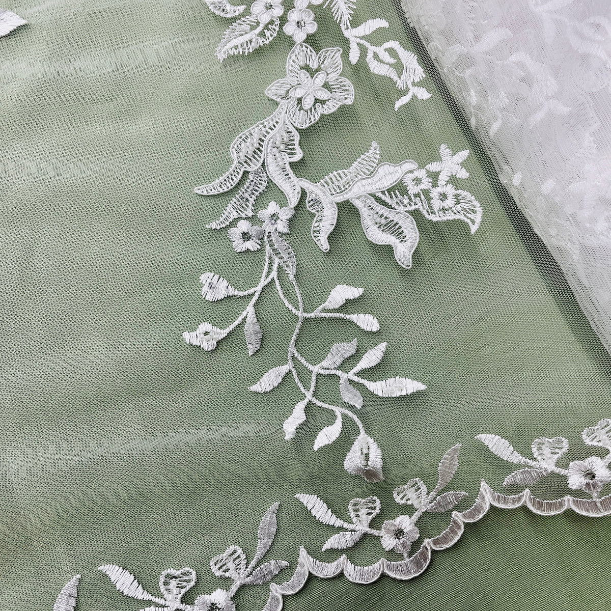 1 Yard Beaded & Corded Bridal Lace Fabric Embroidered on 100% Polyester Net Mesh 53" Wide