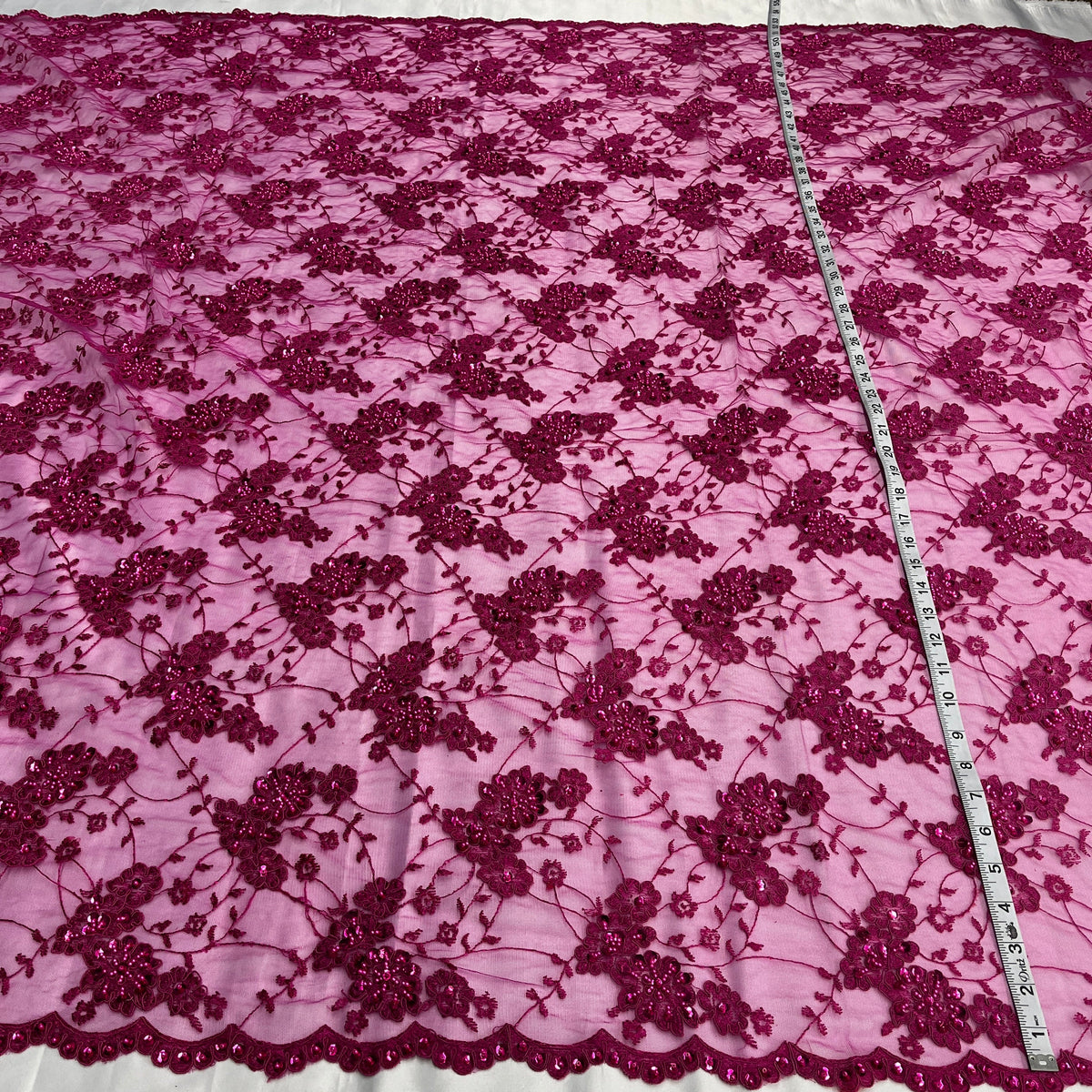 1 Yard Beaded & Corded Lace Fabric Embroidered on 100% Polyester Net Mesh 52" Wide
