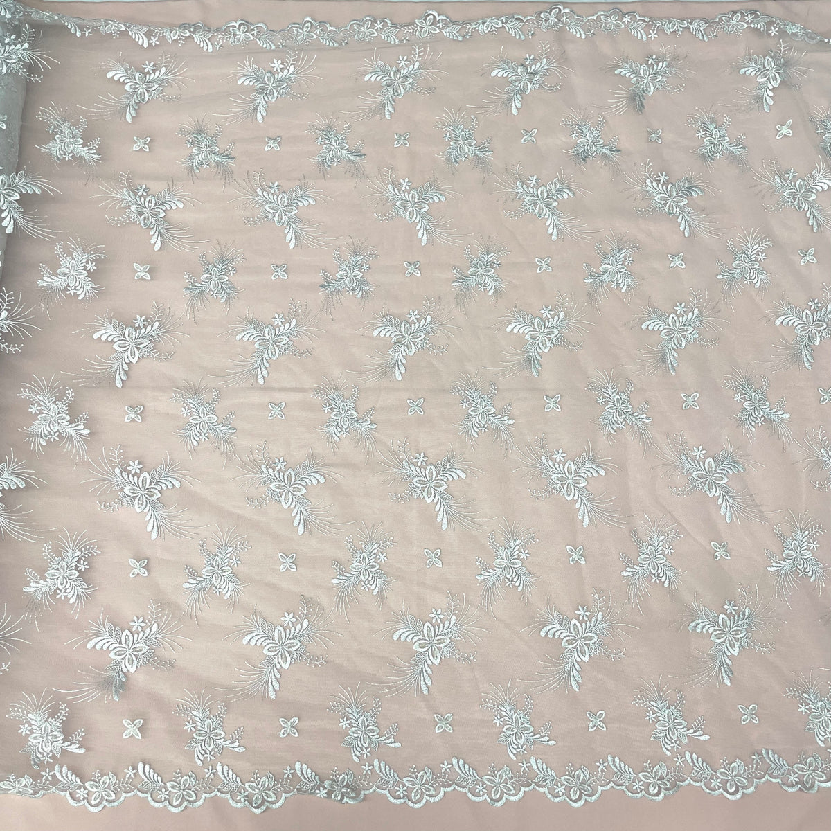 1 Yard Beaded Lace Fabric Embroidered on 100% Polyester Net Mesh, Elegant Sheer Textile for Garments