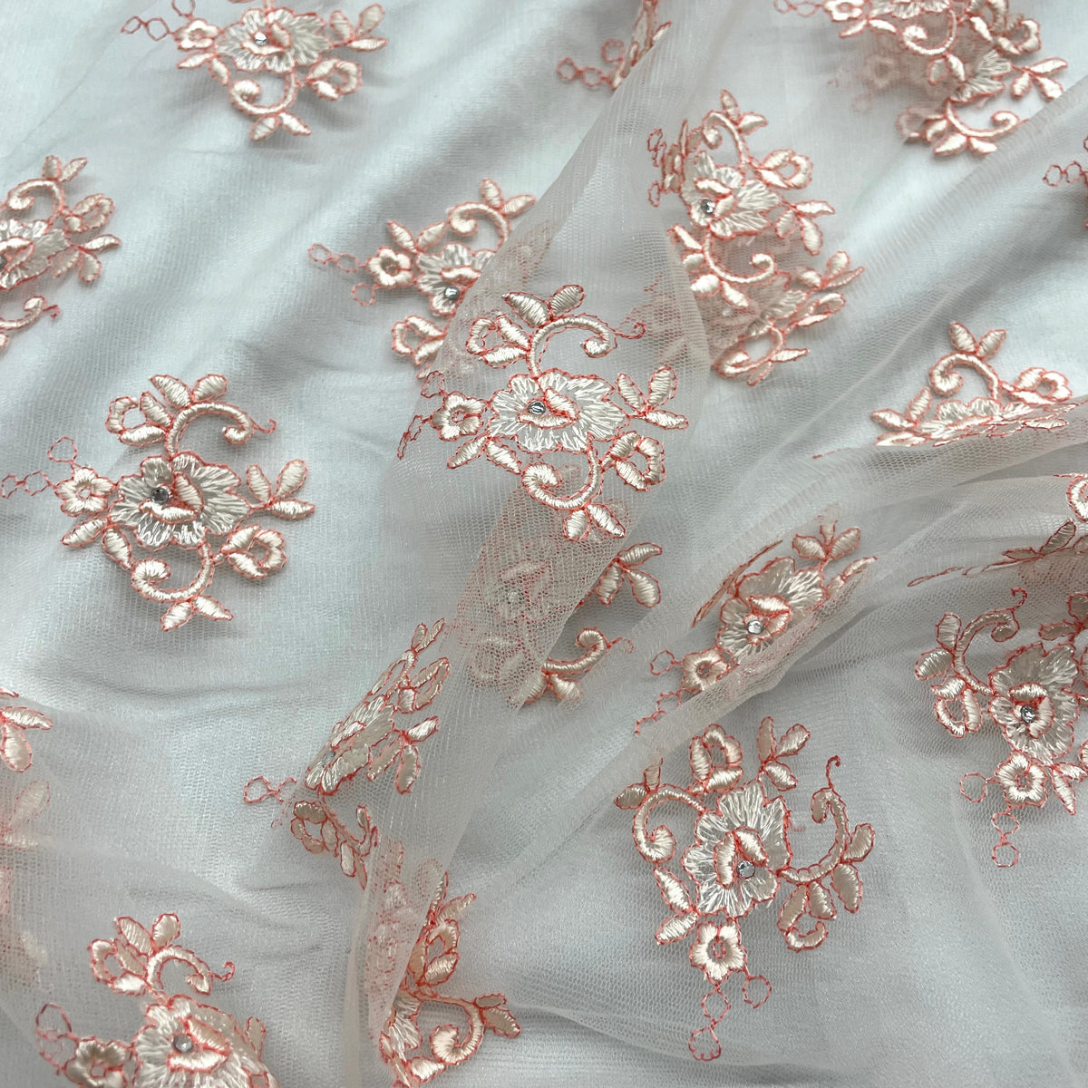 1 Yard Elegant Beaded Lace Fabric with Embroidery on 100% Polyester Mesh, Style 42093W-BP