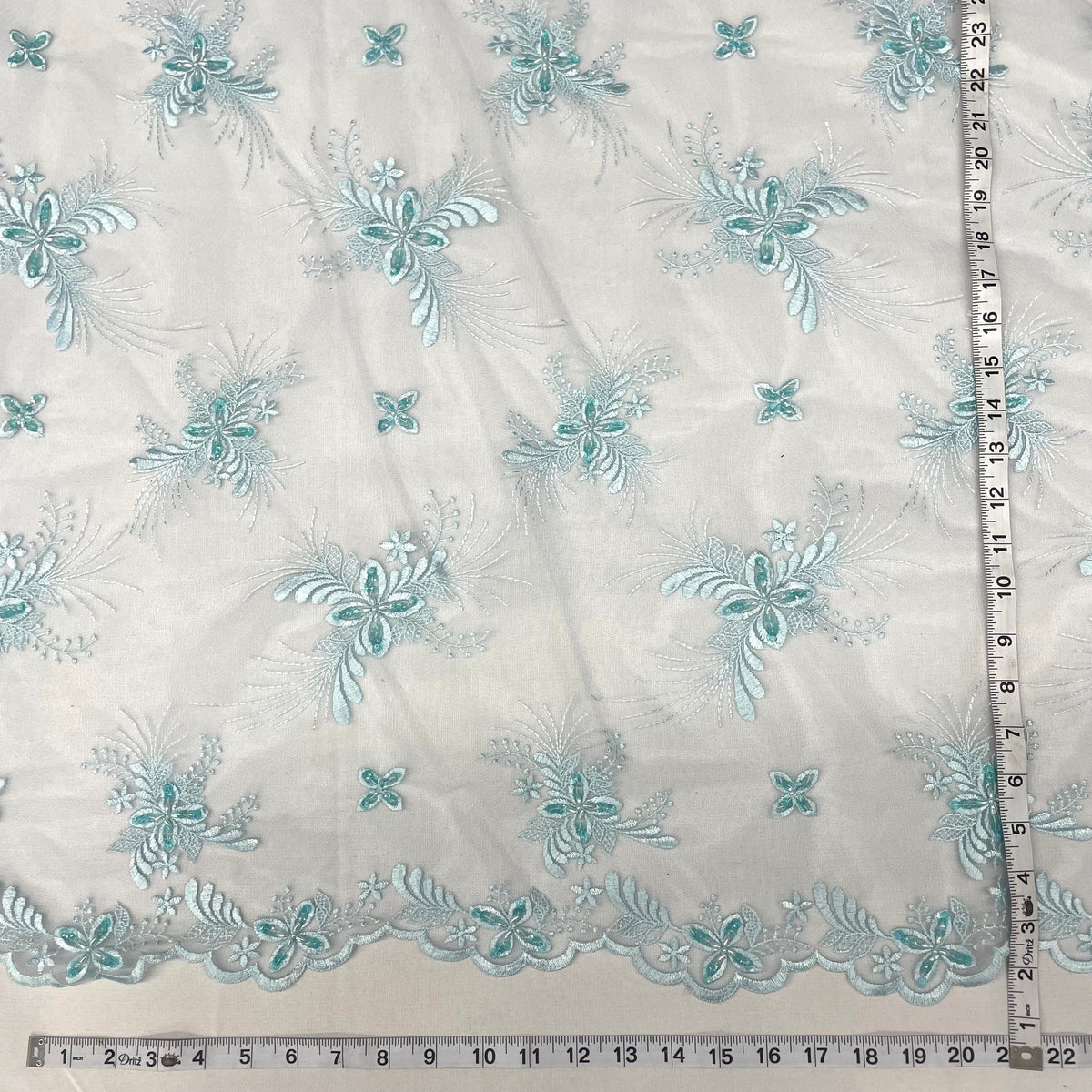 1 Yard Beaded Lace Fabric Embroidered on 100% Polyester Net Mesh, Elegant Sheer Textile for Garments