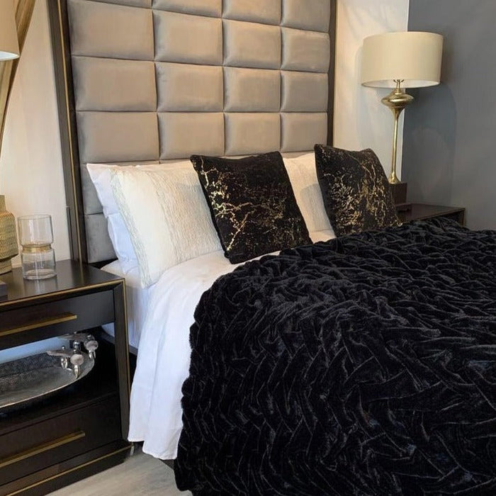 Braided Fluffy Faux Fur Chinchilla Blanket Luxurious Black Comforter & Bed Cover