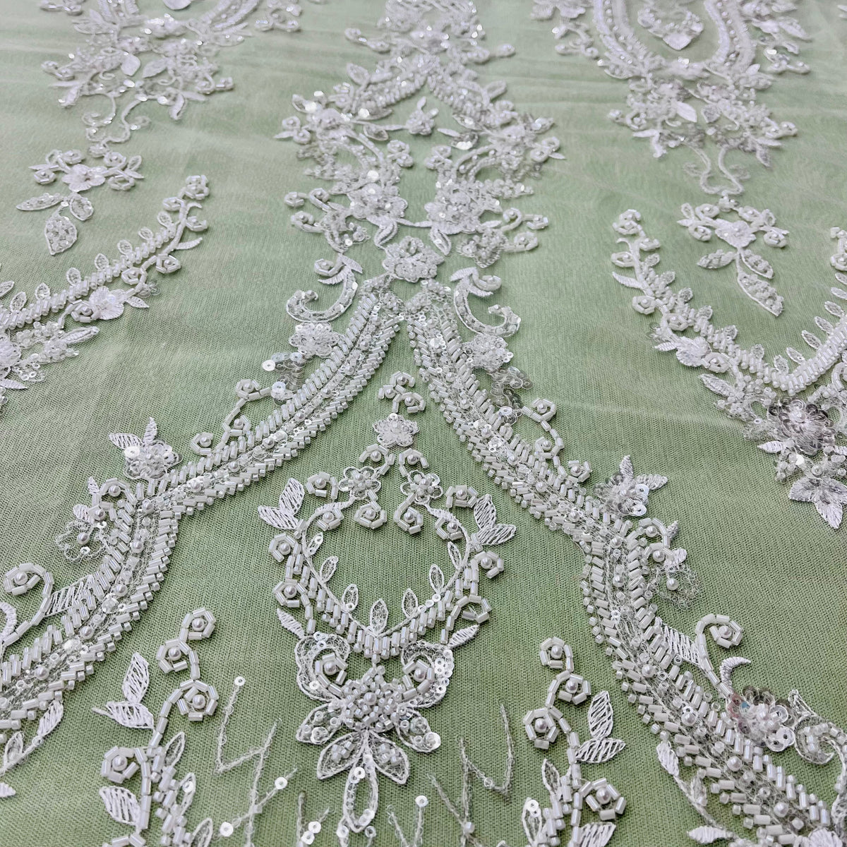1 Yard Beaded Lace Fabric Embroidered on 100% Polyester Net Mesh, Elegant Sheer Textile