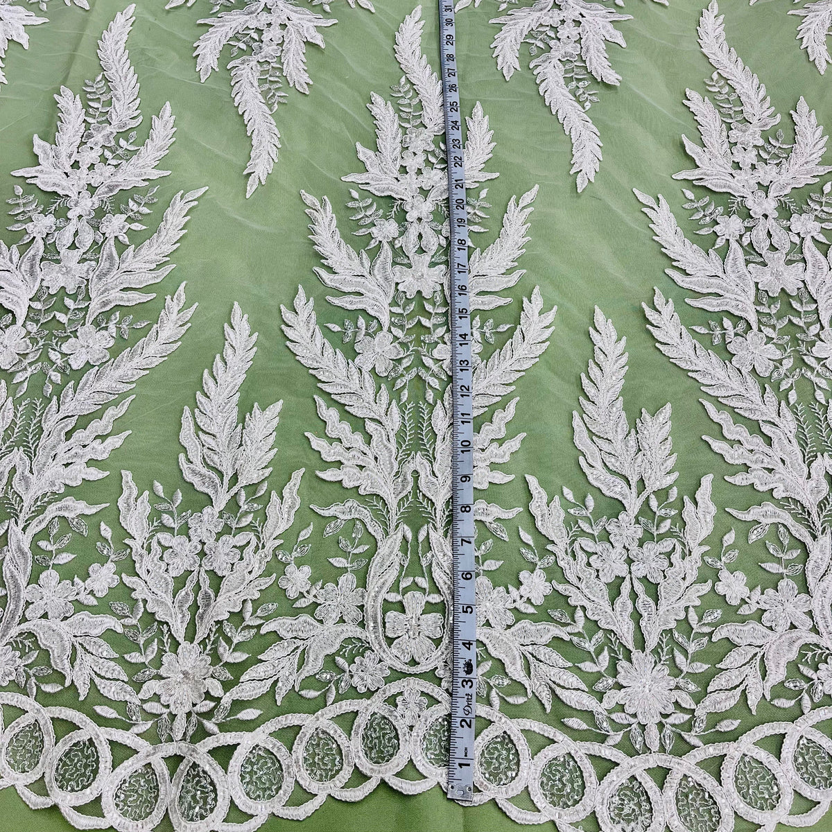 1 Yard Beaded & Corded Embroidered Lace Fabric on 100% Polyester Net Mesh 51" Wide