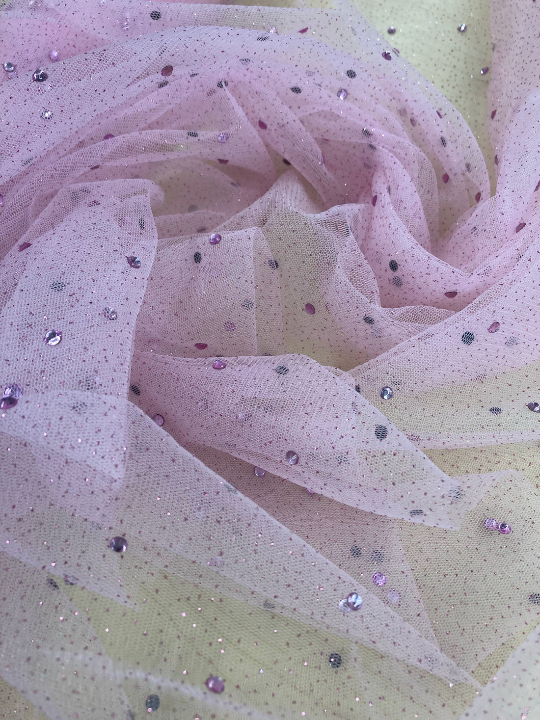 1 Yard High-Quality Glitter Mesh Fabric with Scattered Rhinestones 60" Wide