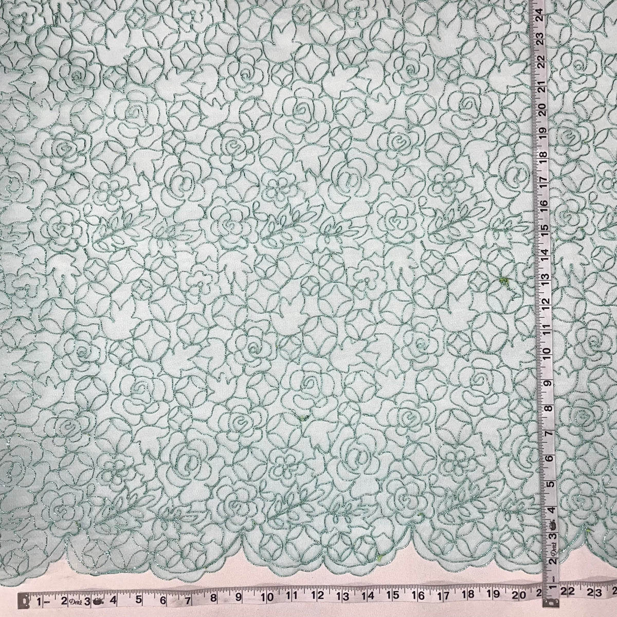 1 Yard Beaded & Corded Lace Trimming on 100% Polyester Net, Elegant Embroidered Lace Fabric