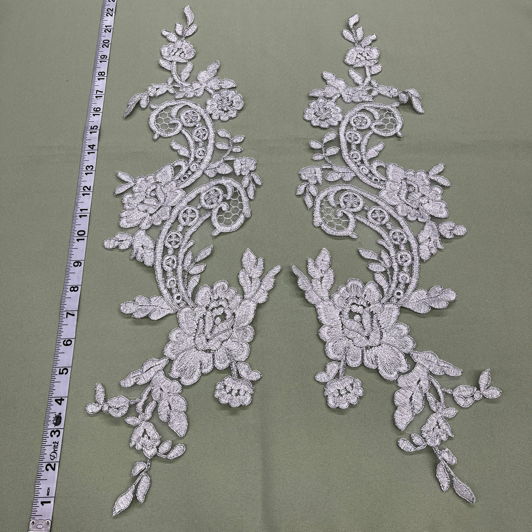 1 Pair 22" x 5" Corded Floral Lace Applique 100% Polyester Net Mesh