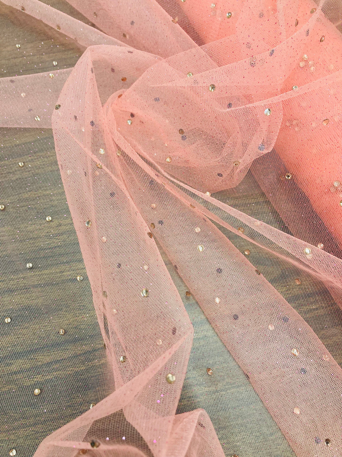 1 Yard High-Quality Glitter Mesh Fabric with Scattered Rhinestones 60" Wide