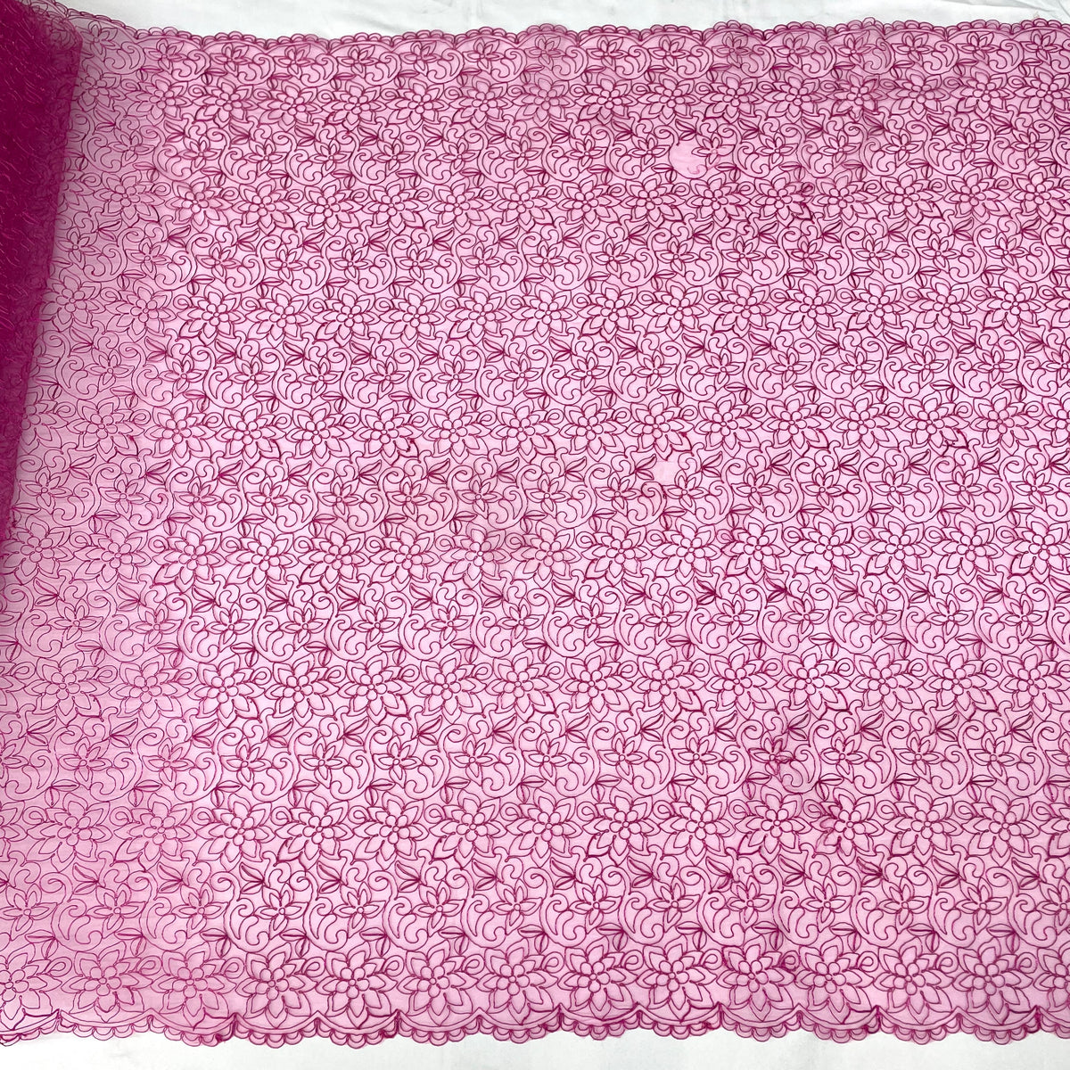 1 Yard Elegant Corded Bridal Lace Fabric with Embroidered Detailing on 100% Polyester Mesh, Style 95575W