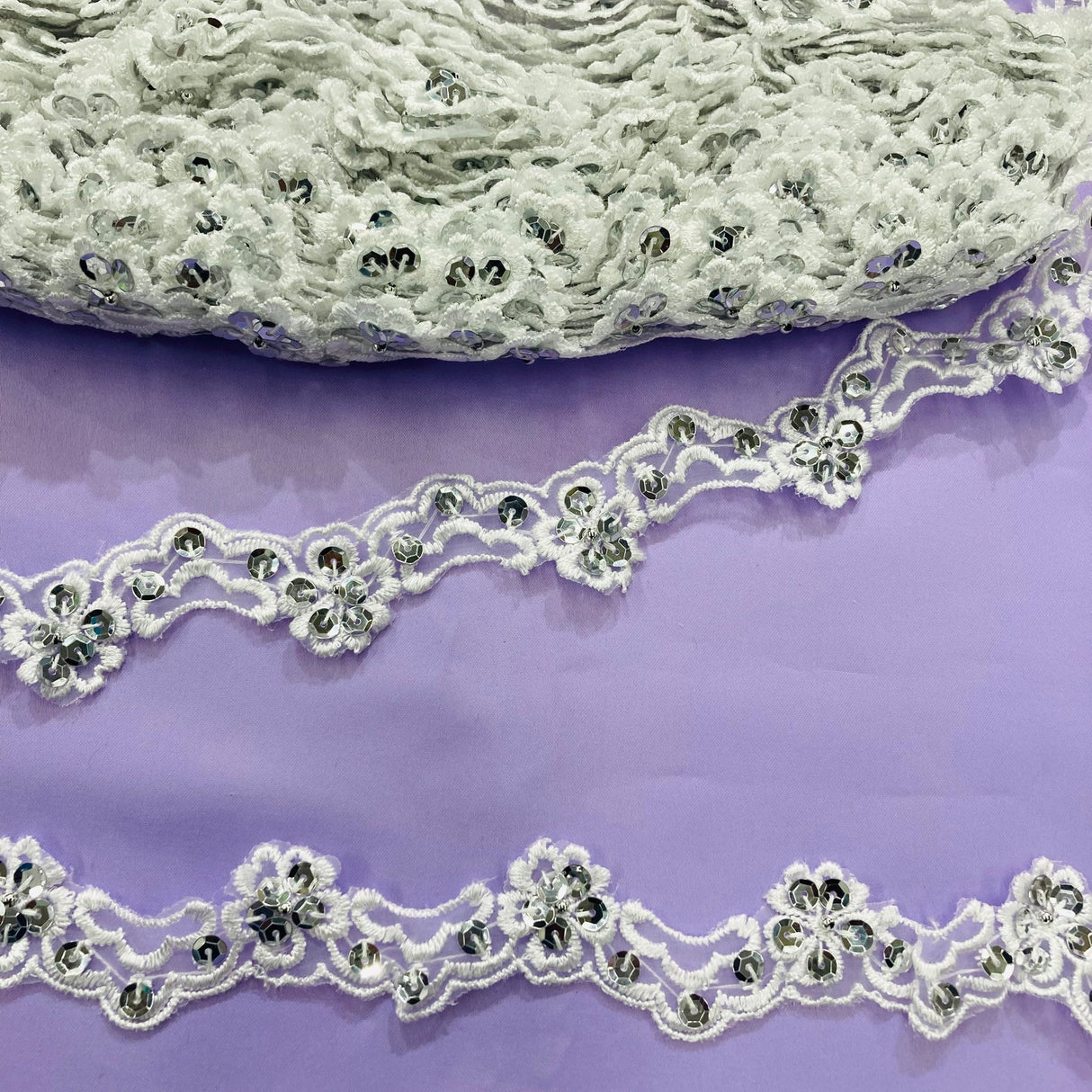1 Yard White/Silver Beaded Lace Trimming Embroidered on Organza | 1" Wide | Delicate Beaded Edge Trim for Bridal & Costume Design