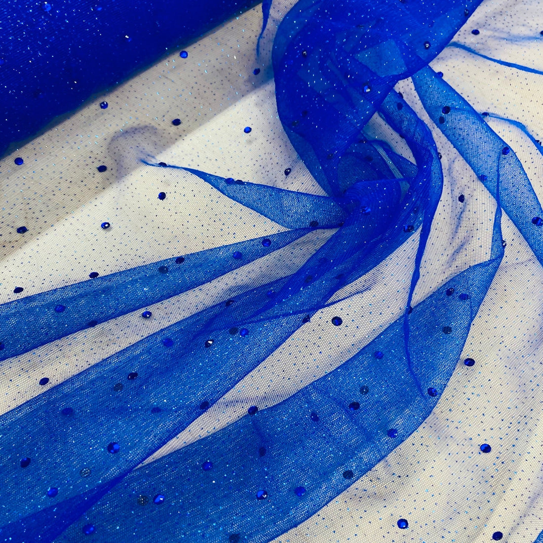 1 Yard High-Quality Glitter Mesh Fabric with Scattered Rhinestones 60" Wide