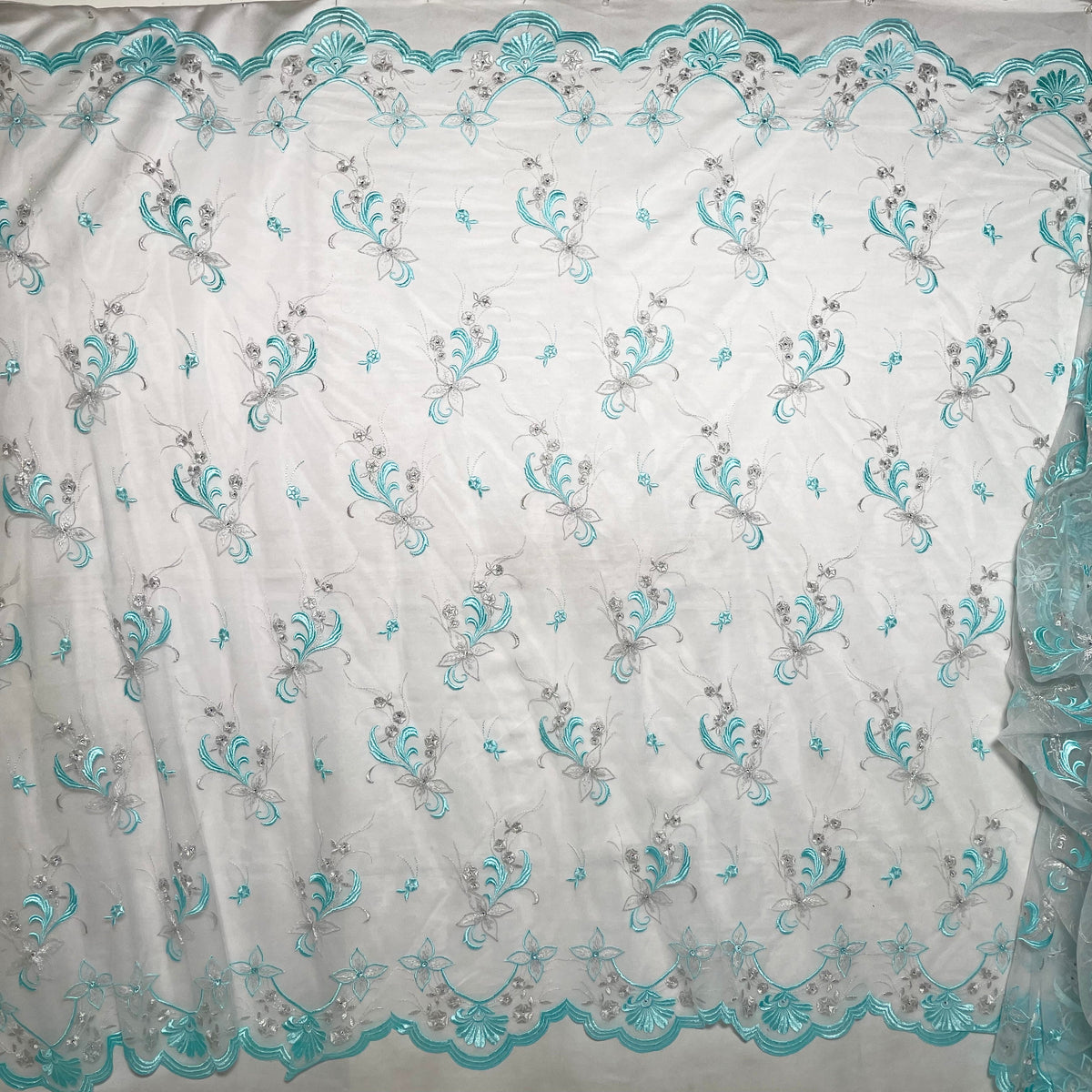 1 Yard Beaded Lace Fabric Embroidered on 100% Polyester Net Mesh 51" Wide