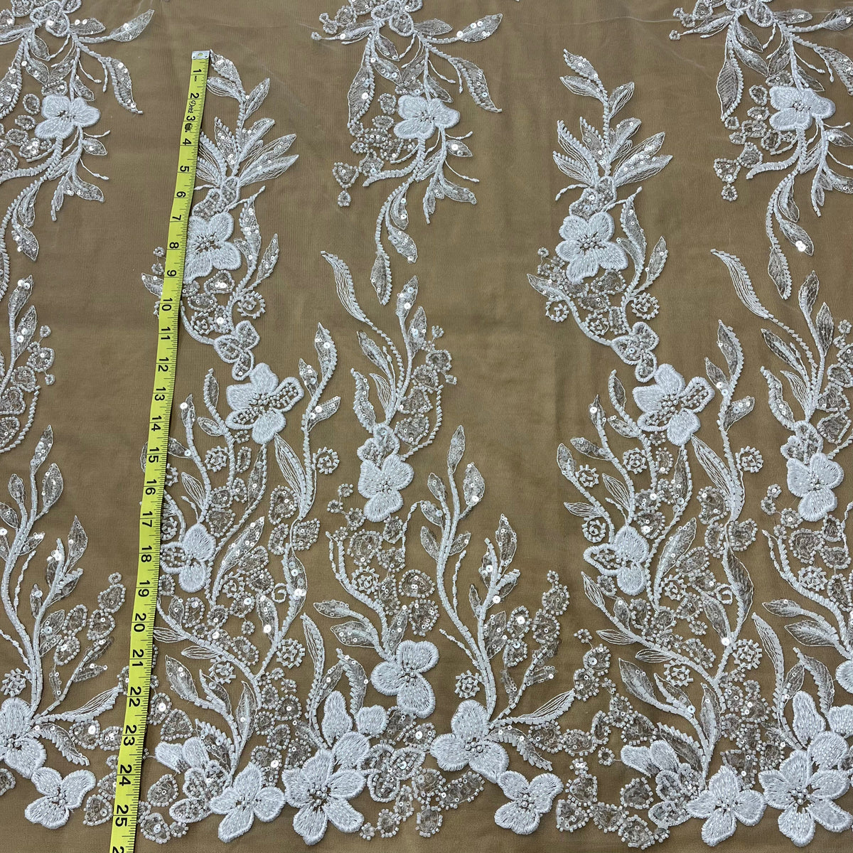 1 Yard Beaded Lace Fabric Embroidered on 100% Polyester Net Mesh, Elegant Embroidery Lace Material