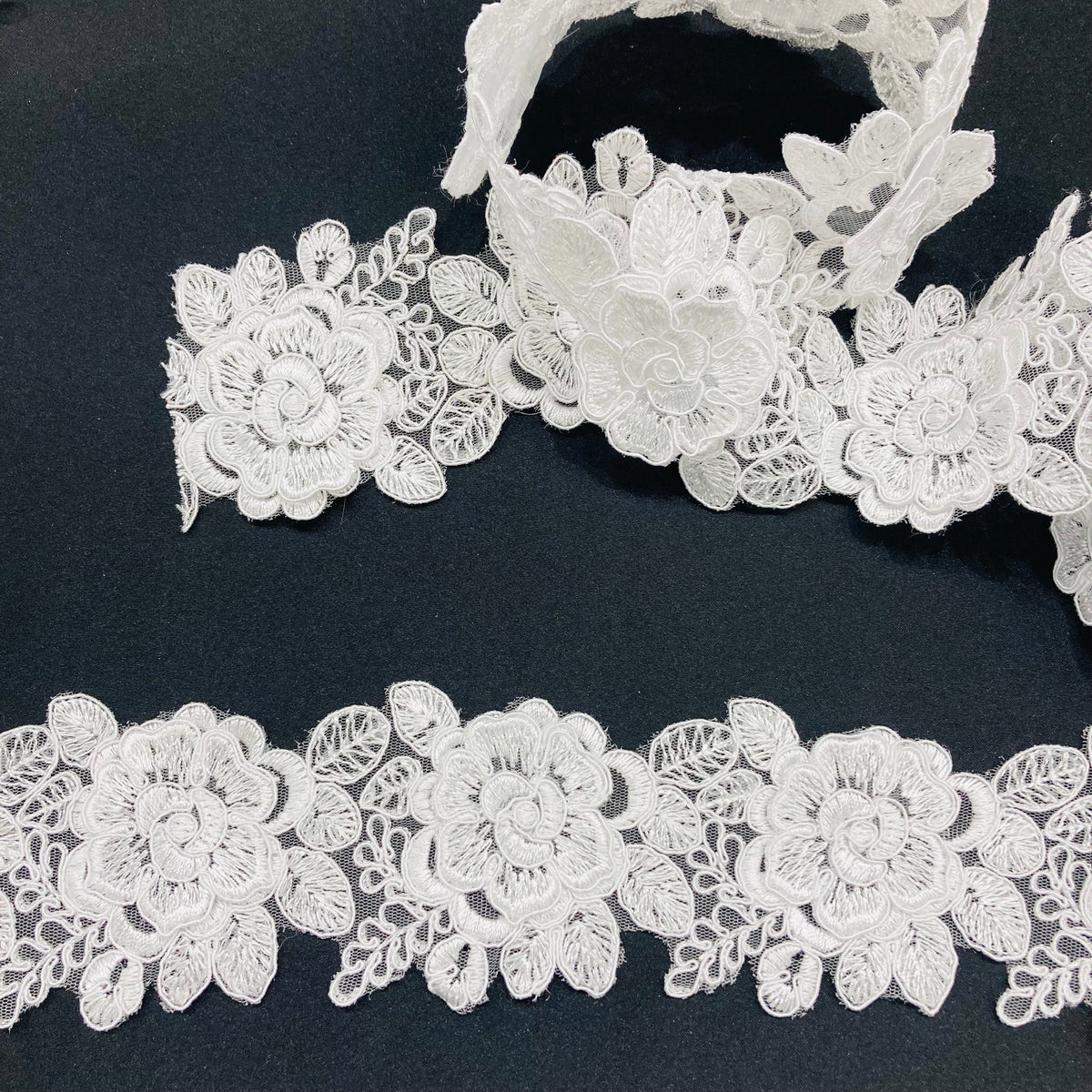 1 Yard 3D Floral Lace Trimming 3" Wide Embroidered on 100% Polyester Net Mesh