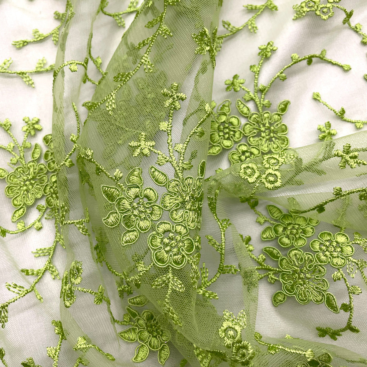 1 Yard Elegant Corded Bridal Lace Fabric on 100% Polyester Mesh, Embroidered Floral Design