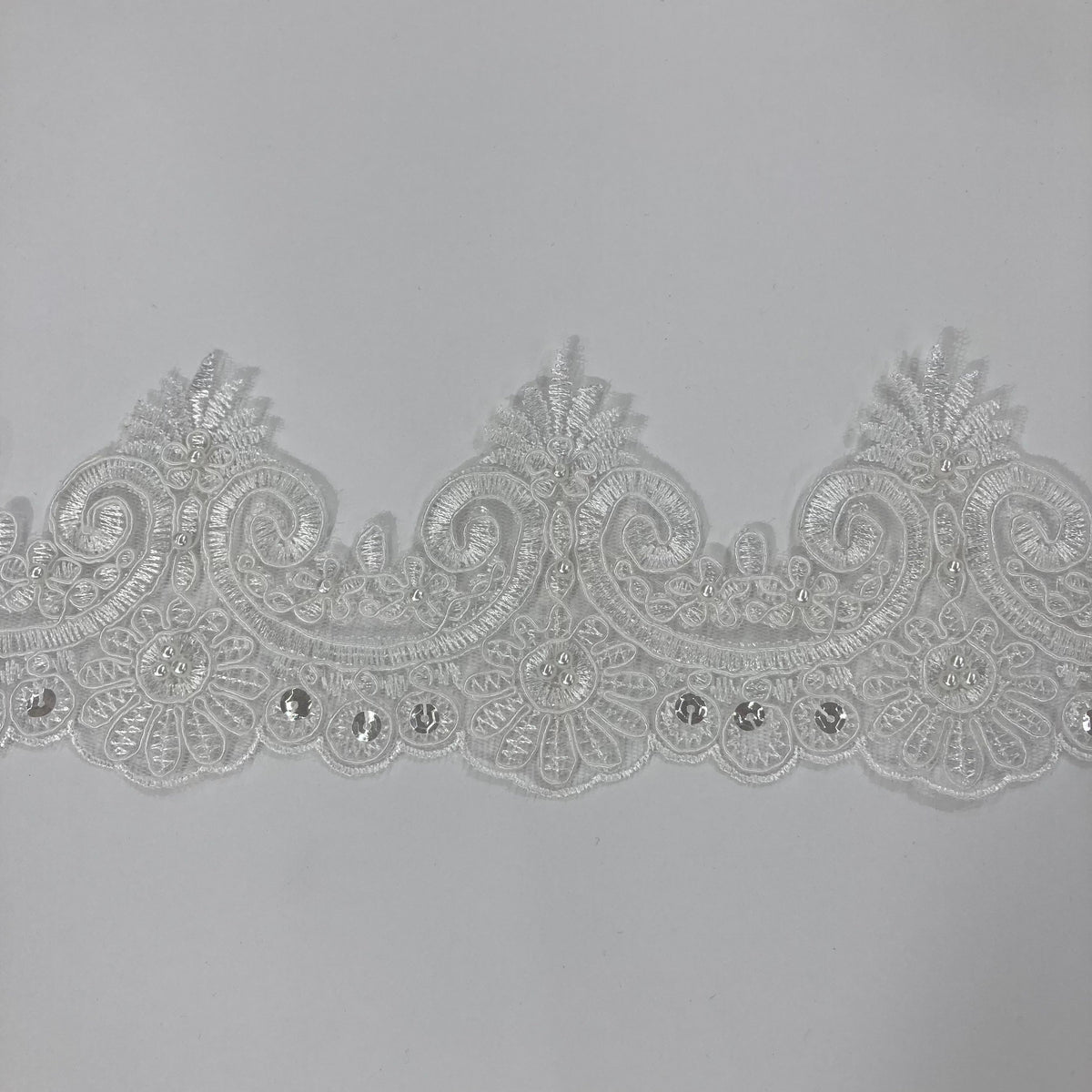 1 Yard Beaded & Corded Lace Trimming Embroidered on 100% Polyester Net Mesh 4" Wide