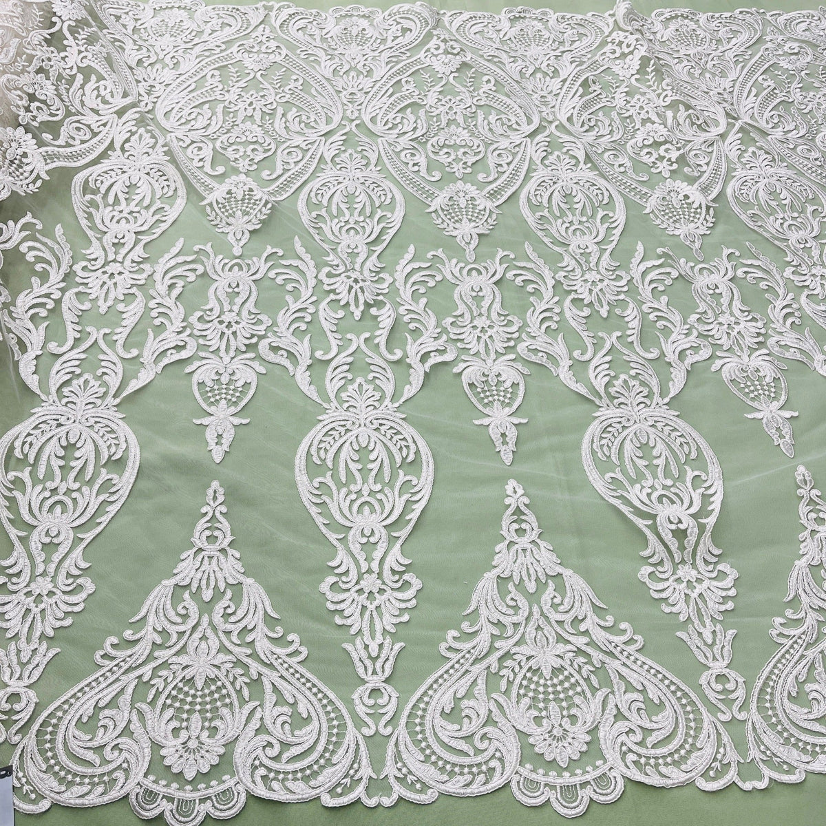 1 Yard 54" Wide Corded Bridal Lace Fabric Embroidered on 100% Polyester Net Mesh
