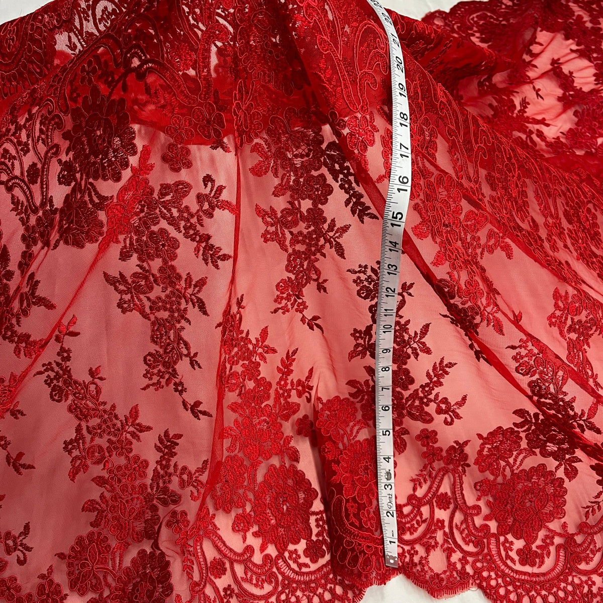 1 Yard Elegant Corded Bridal Lace Fabric on 100% Polyester Mesh, Embroidered Floral Design