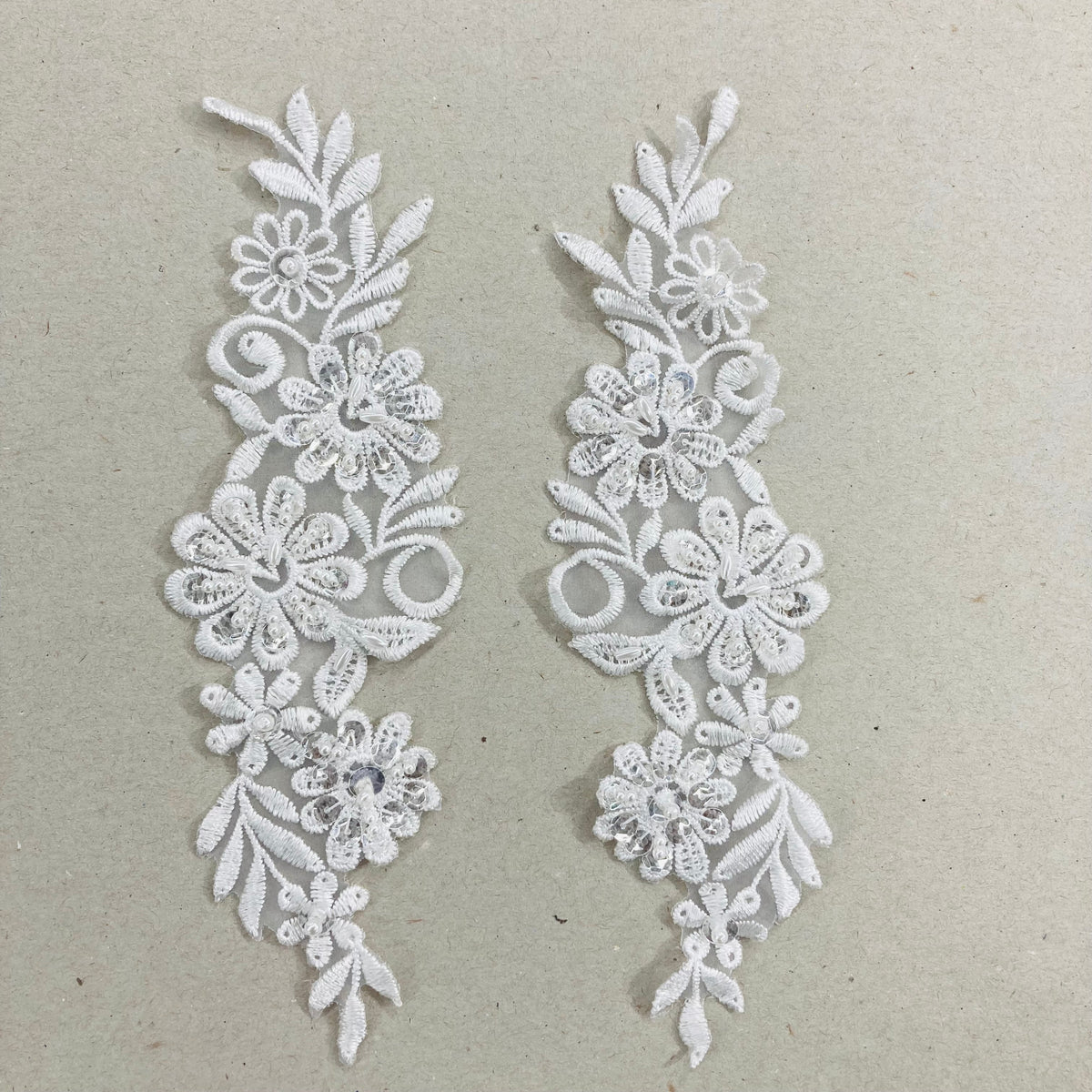 1 Yard Beaded Lace Applique Embroidered on 100% Polyester Organza 9" x 2.5" Each Side