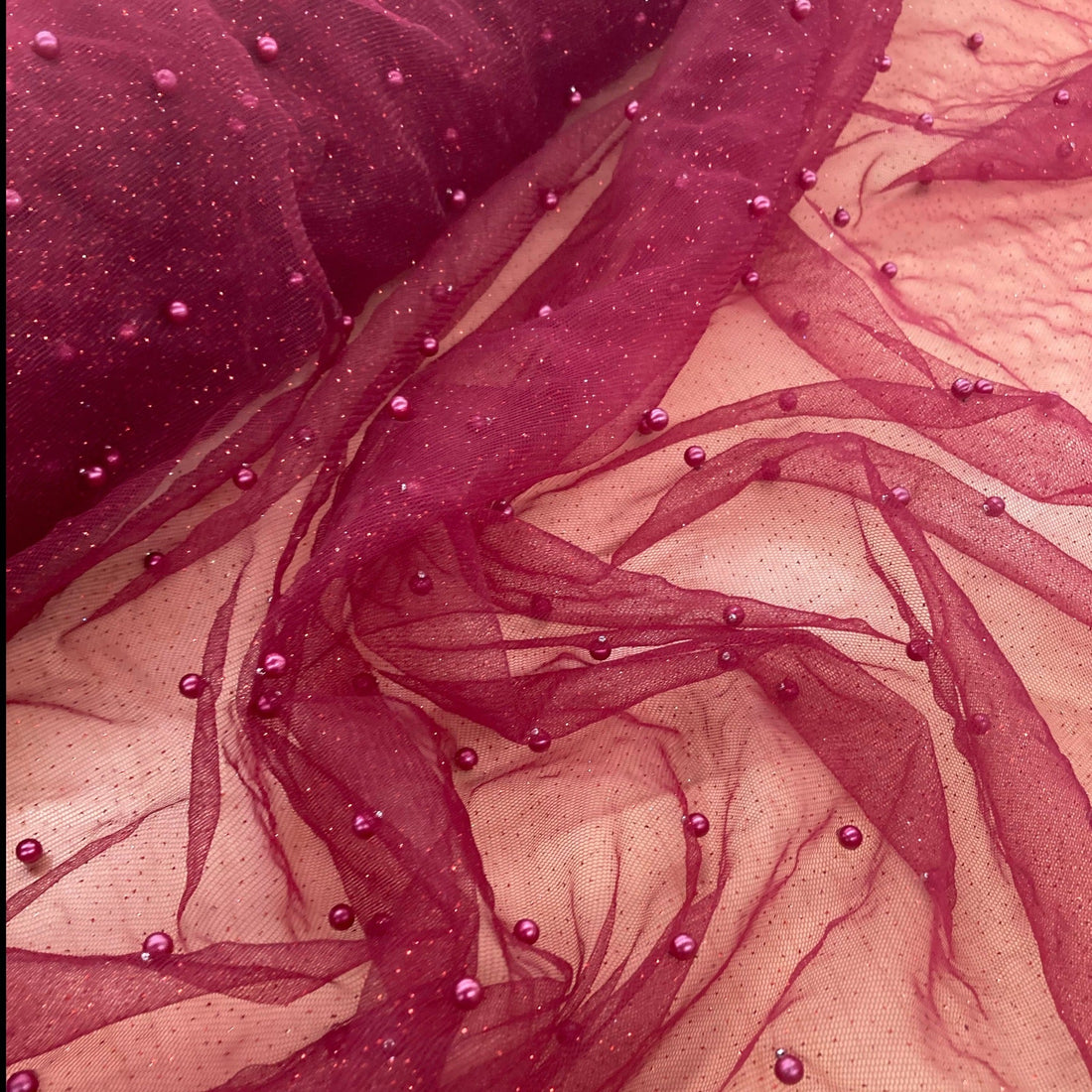 1 Yard Glitter Mesh Lace Fabric with Scattered Pearls 2-Way Stretch 60" Wide by Lace USA