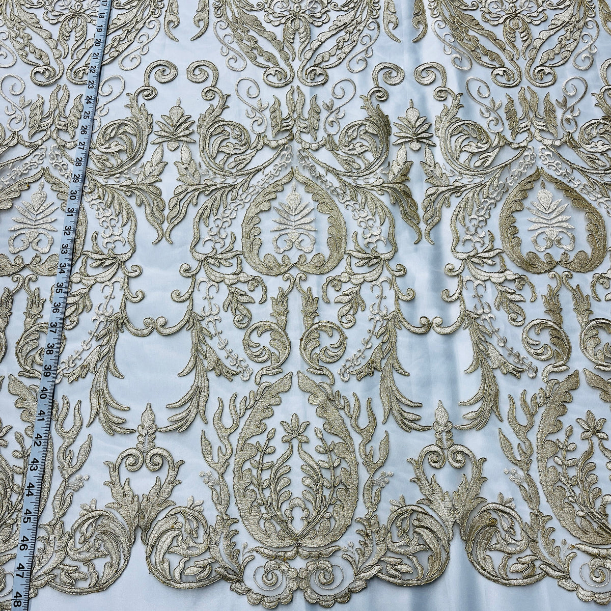 1 Yard Corded Bridal Lace Fabric, Embroidered 100% Polyester Net Mesh for Wedding Dresses