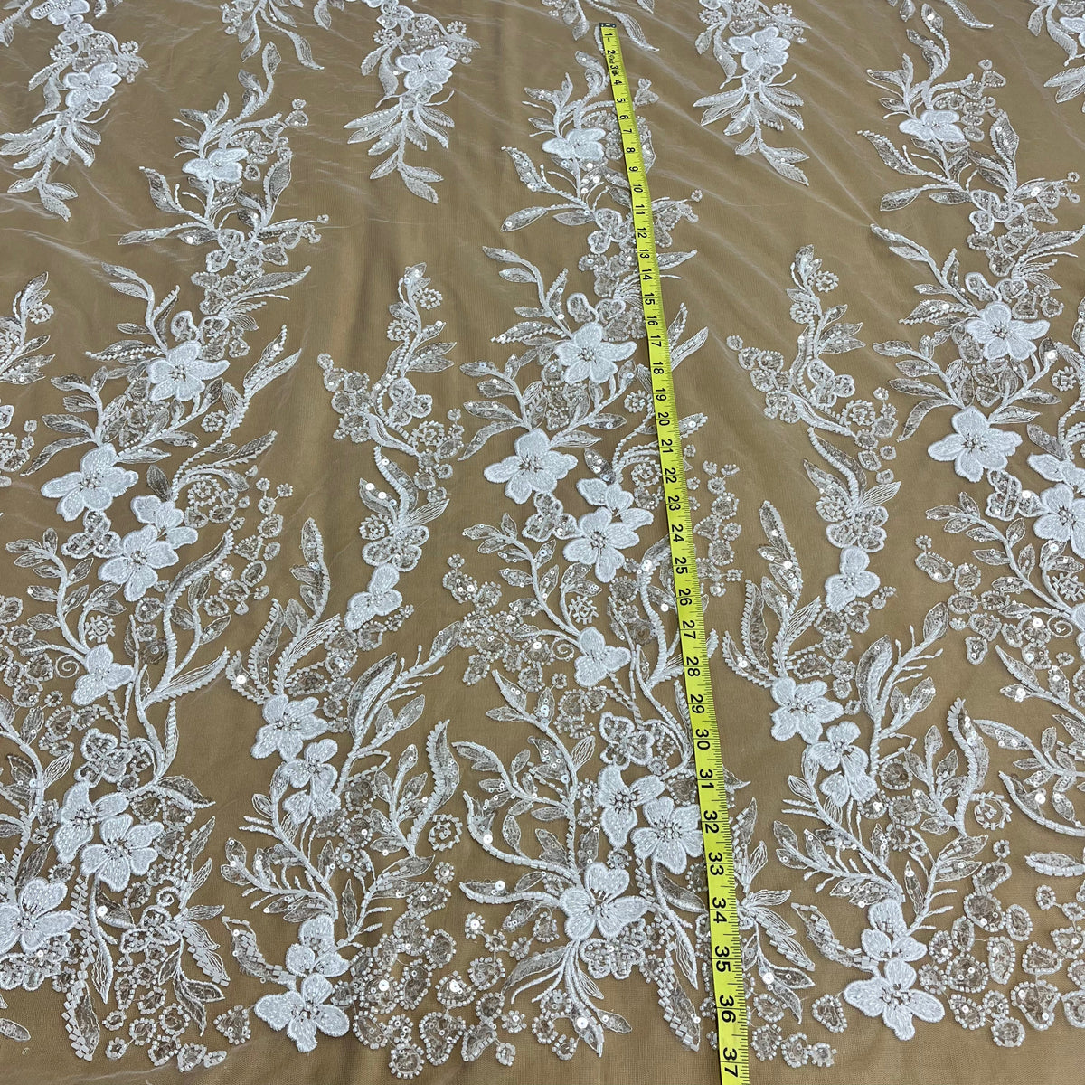 1 Yard Beaded Lace Fabric Embroidered on 100% Polyester Net Mesh, Elegant Embroidery Lace Material