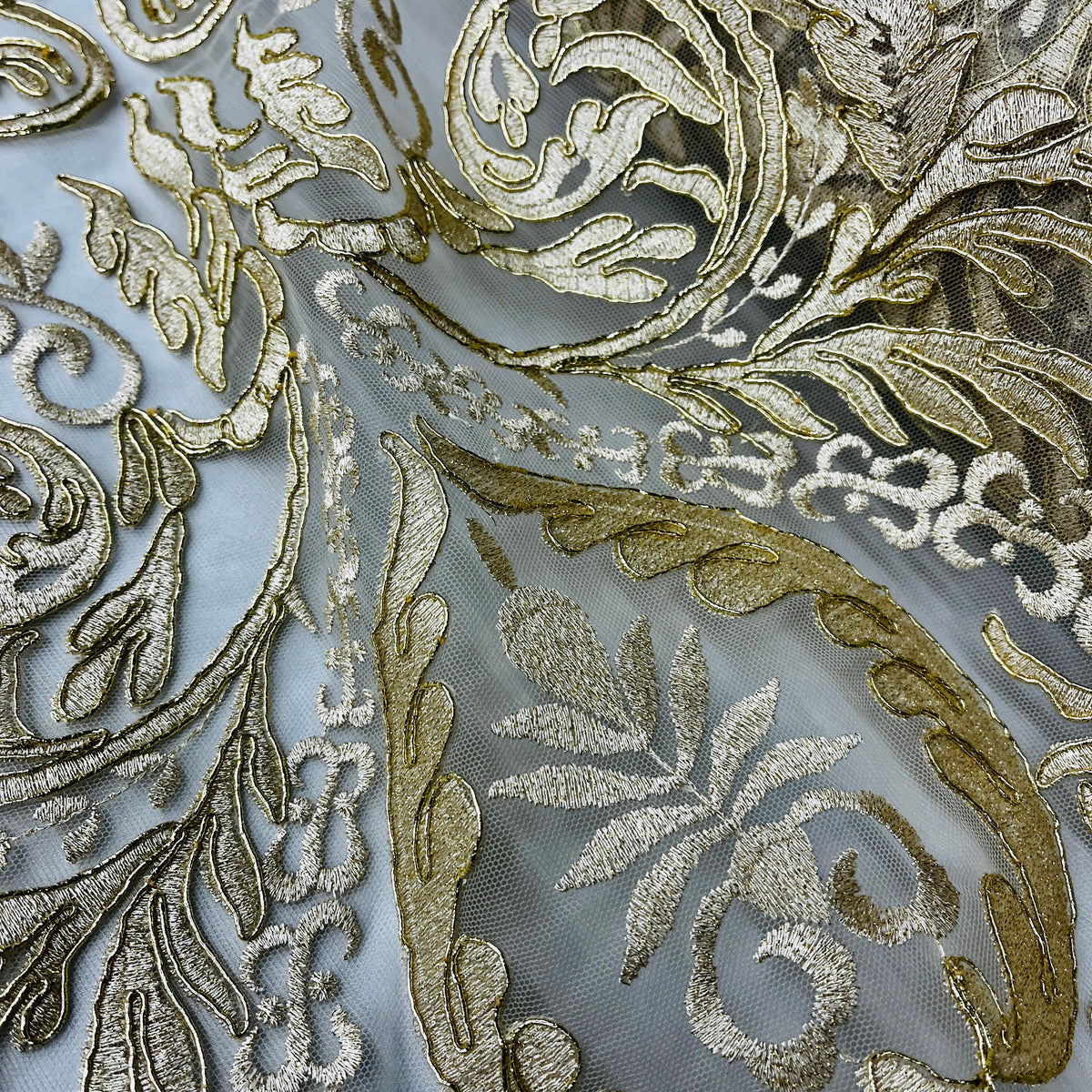 1 Yard Corded Bridal Lace Fabric, Embroidered 100% Polyester Net Mesh for Wedding Dresses