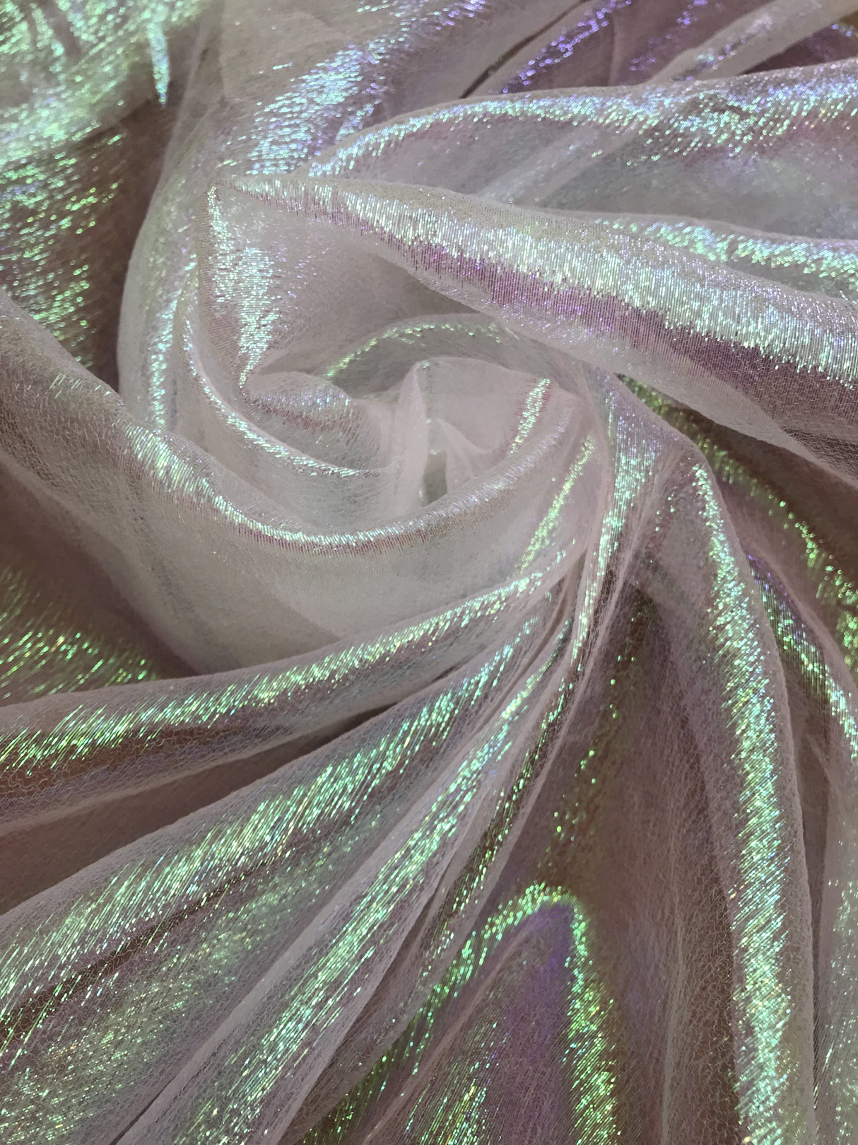 1 Yard Iridescent White Crushed Organza Sheer, Lightweight Shimmer Fabric for Gowns, Costumes & Event Décor 45” Wide