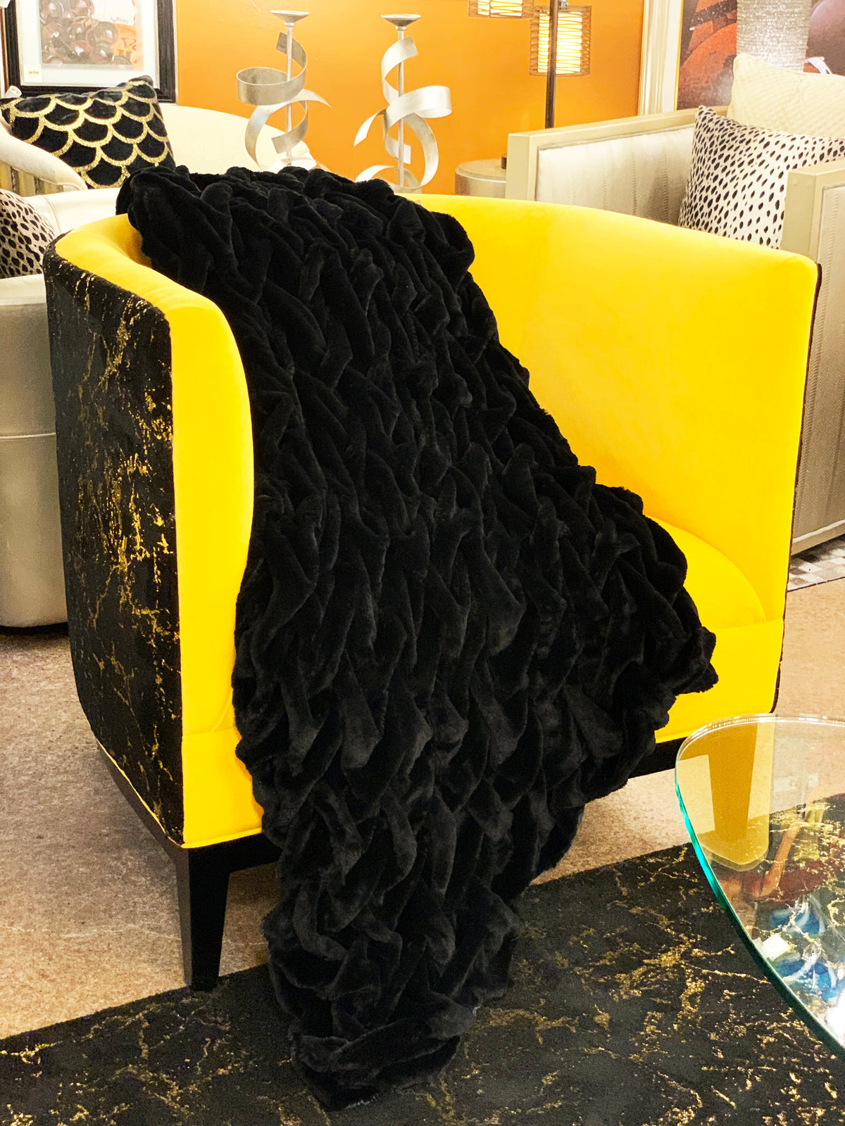 Braided Black White & Mocha Faux Fur Blanket Soft Cozy Throw & Coverlet 50x60 inches