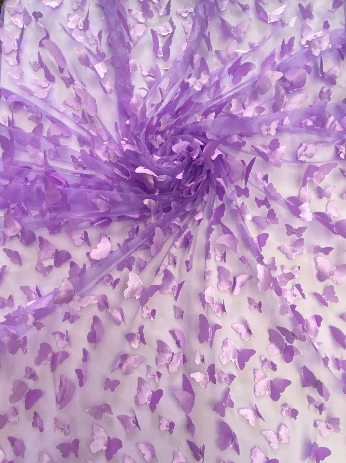 1 Yard Lilac 3D Butterfly Stretch Mesh Delicate Satin Appliqué Fabric for Dresses, Gowns & Fantasy Costumes 54 Inch Wide
